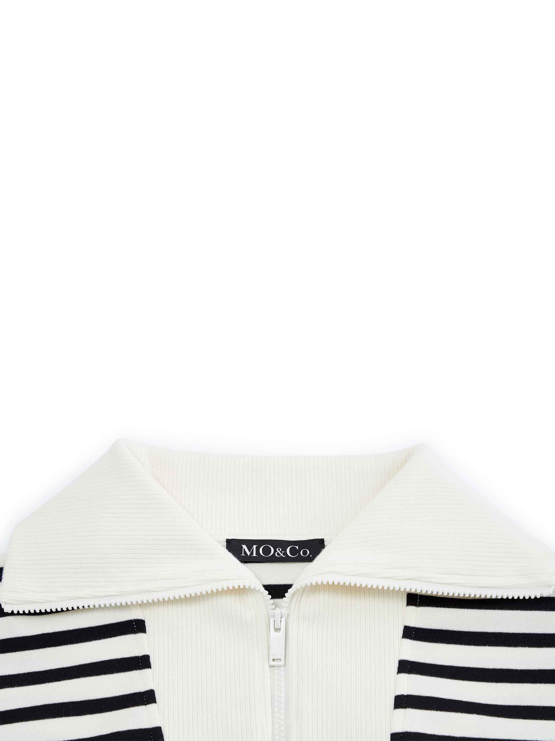 MO&Co. Women's Striped Half Zip Pullover Sweatshirt in Black and White