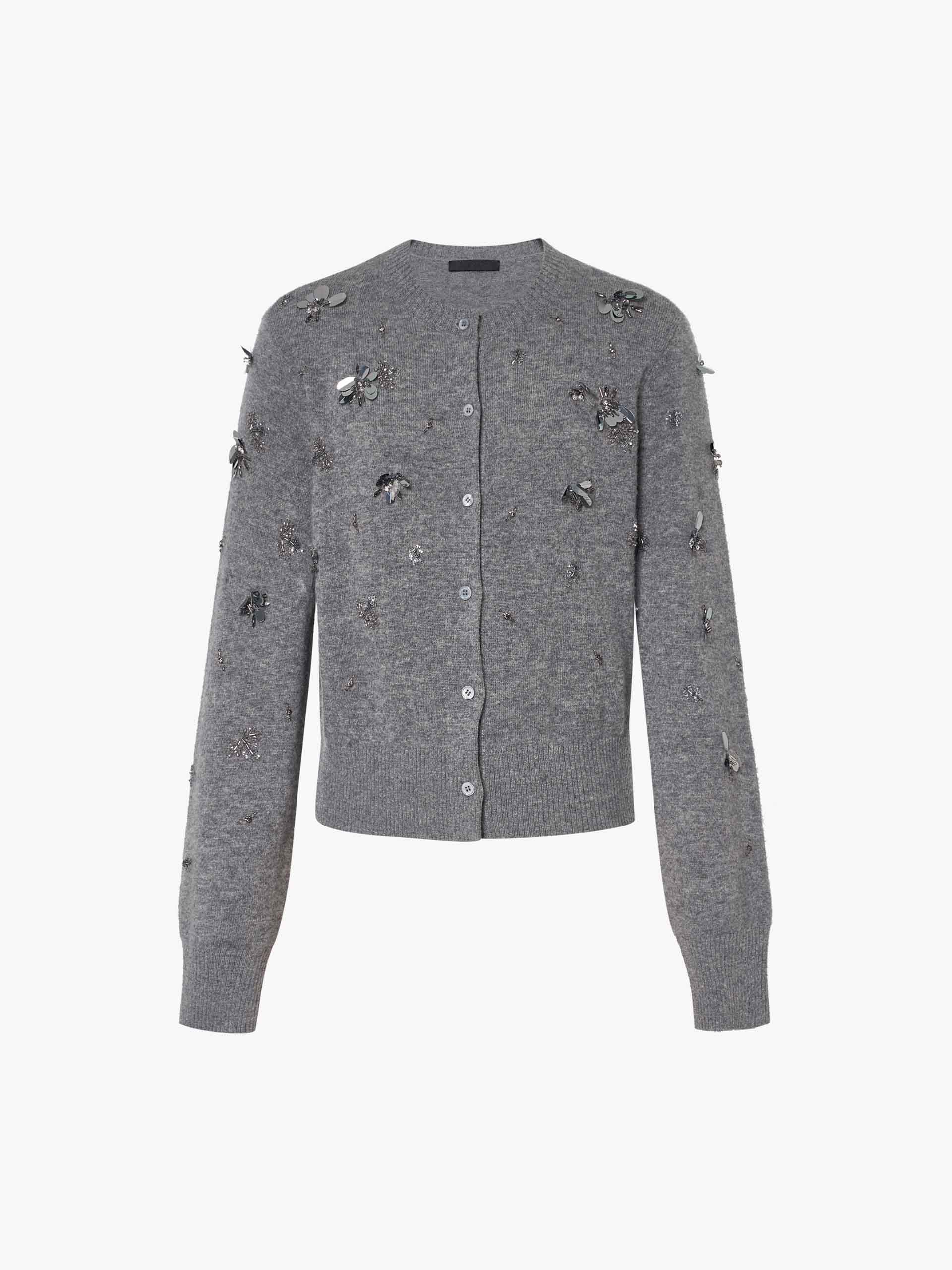 MO&Co. Women's Sequin Detail Pure Merino Wool Cardigan in Grey