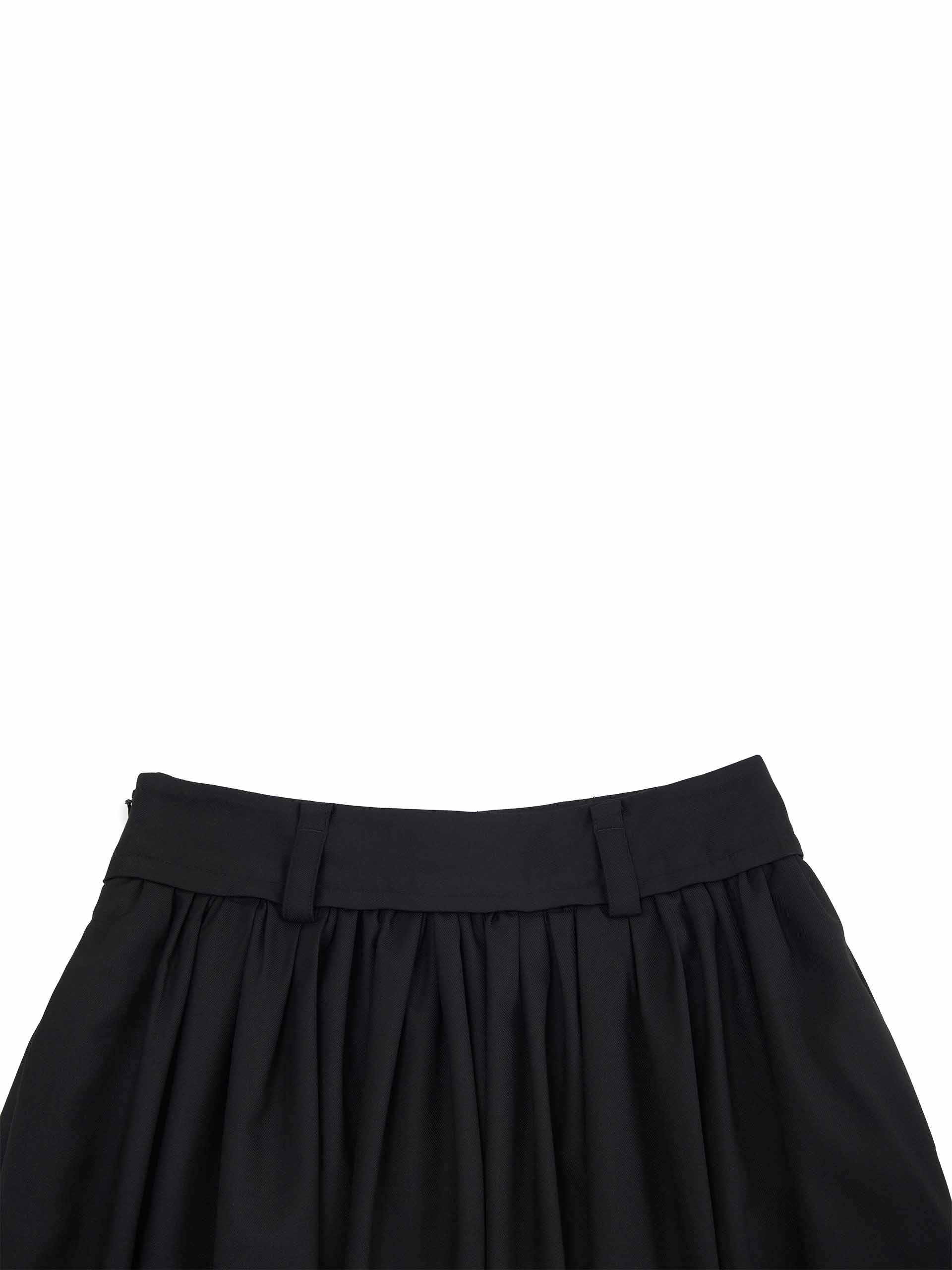 MO&Co. Women's A-line Pleated Midi Skirt with Belt Side Pockets in Black