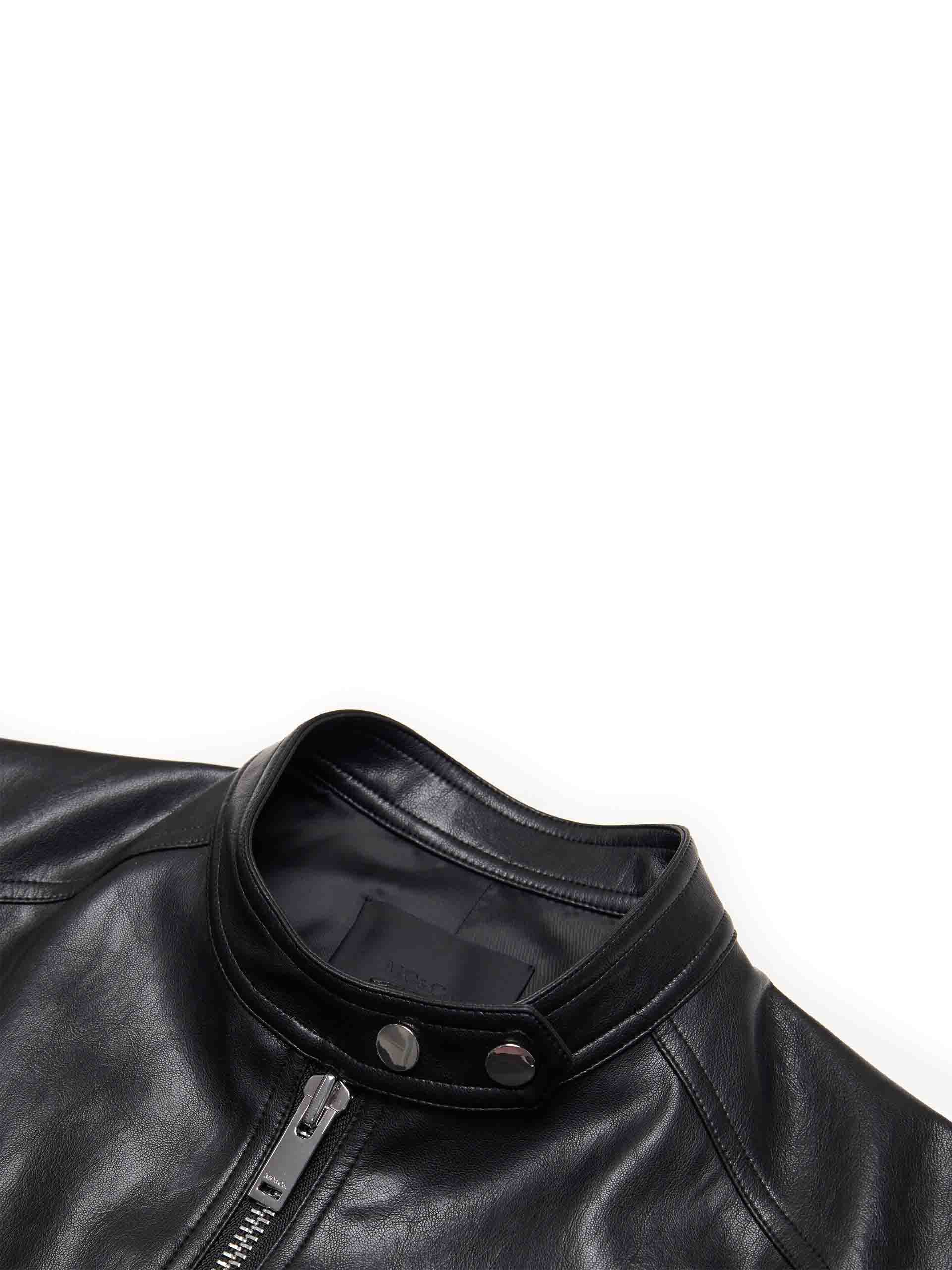 MO&Co. Women's Cropped Faux Leather Biker Jacket Black