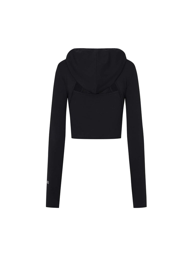 MO&Co. Women's Zip Up Cropped Hoodie Set with Tank Top in Black