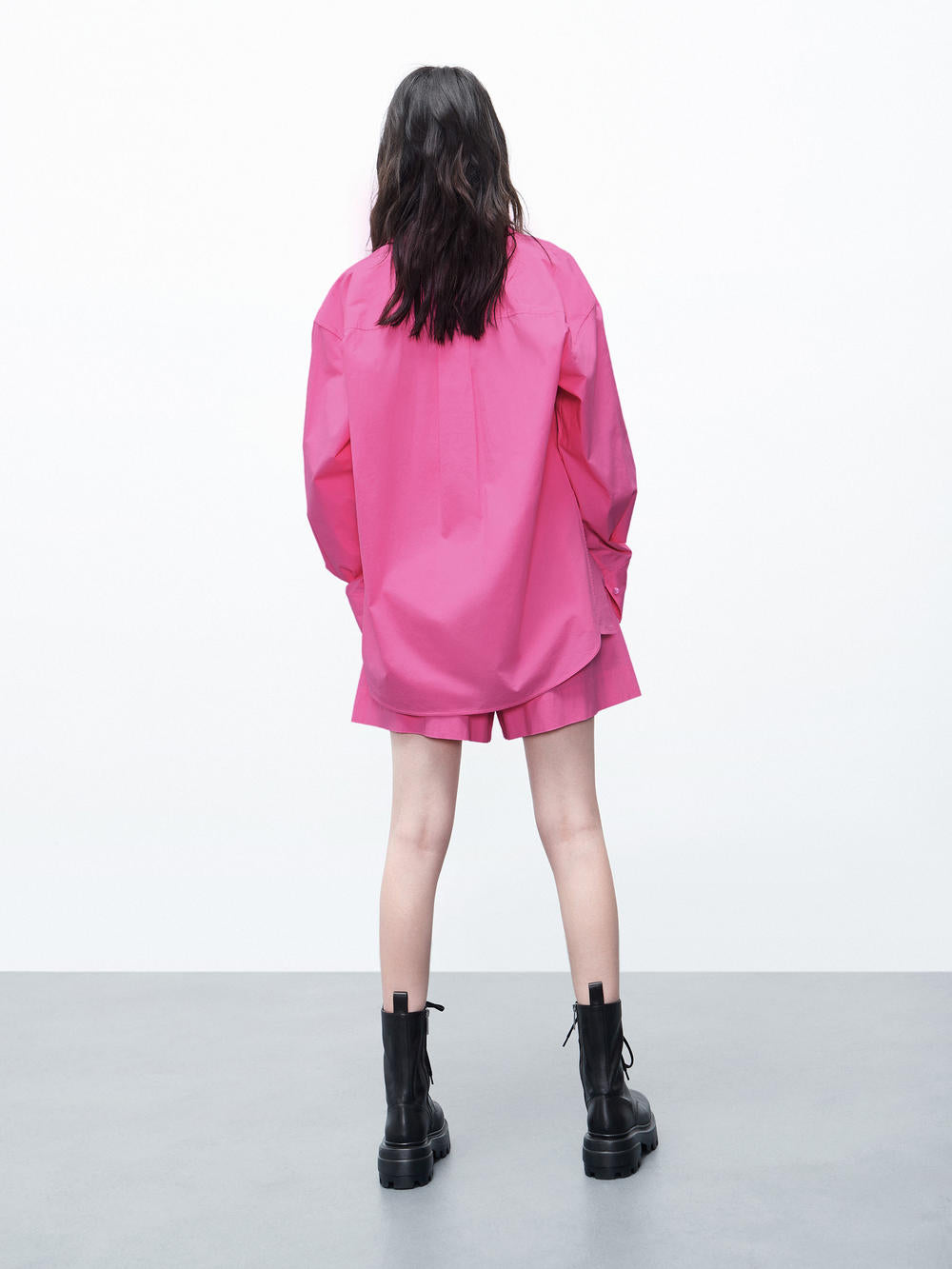 MO&Co. Women's Oversized Long Sleeves Classic Shirt with Shoulder Pads in Pink