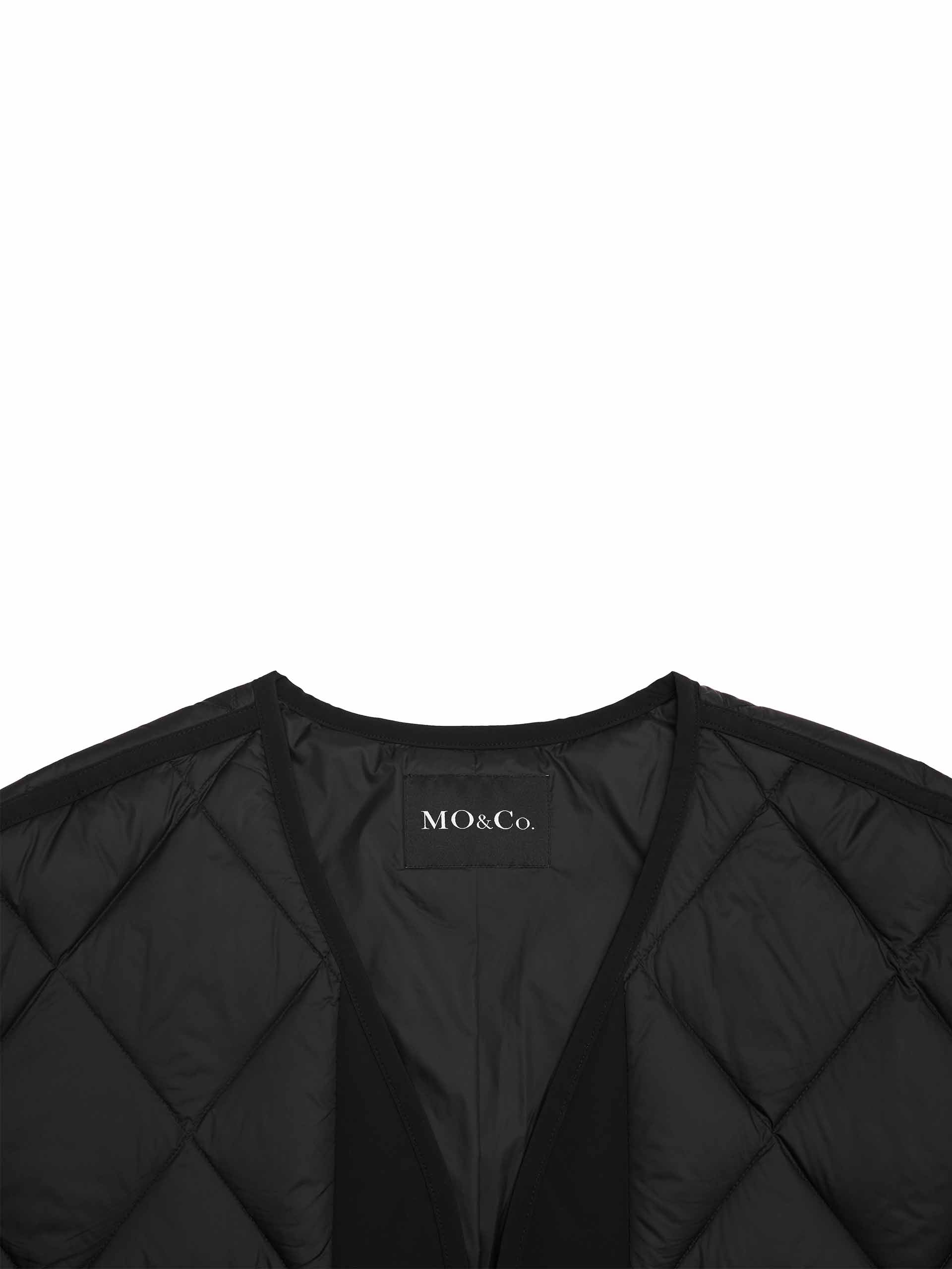 MO&Co. Women's Collarless Tie Detail Lightweight Quilted Down Jacket in Black