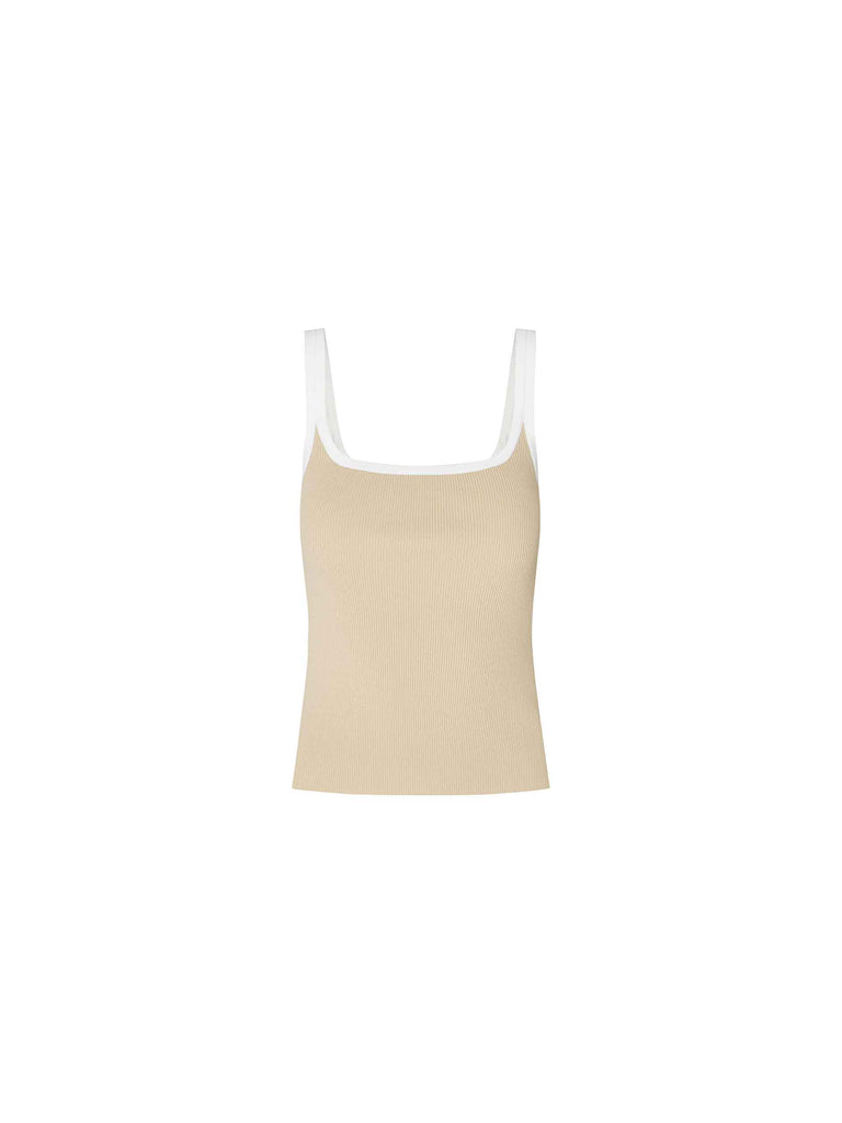 MO&Co. Women's Contrast Trim Ribbed Tank Top in Camel