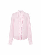 MO&Co. Noir Women's Pure Silk Ruffle Blouse Shirt with Camisole in Pink