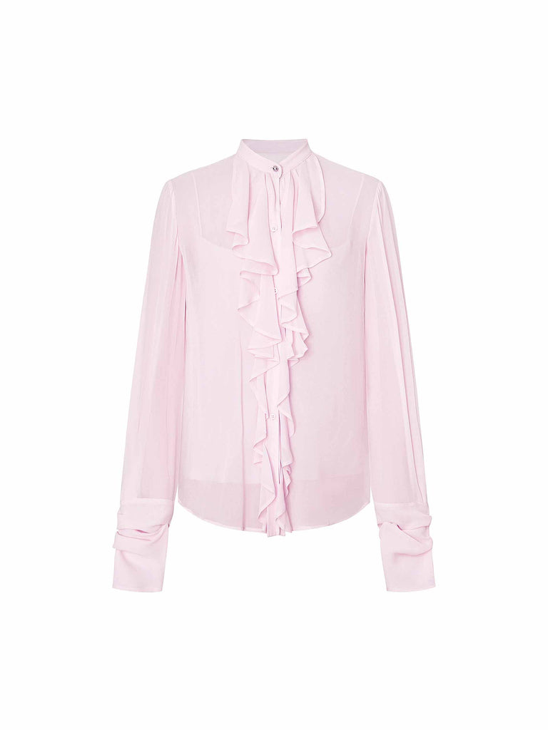 MO&Co. Noir Women's Pure Silk Ruffle Blouse Shirt with Camisole in Pink