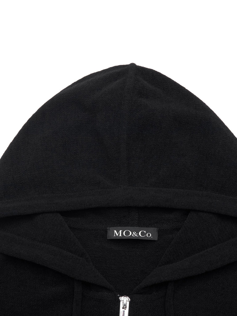 MO&Co. Women's Black Two Way Zip Up Hoodie Jacket Cropped