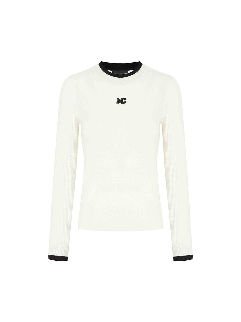MO&Co. Women's Crew Neck Long Sleeves Ribbed Knit Top Base Layer in White