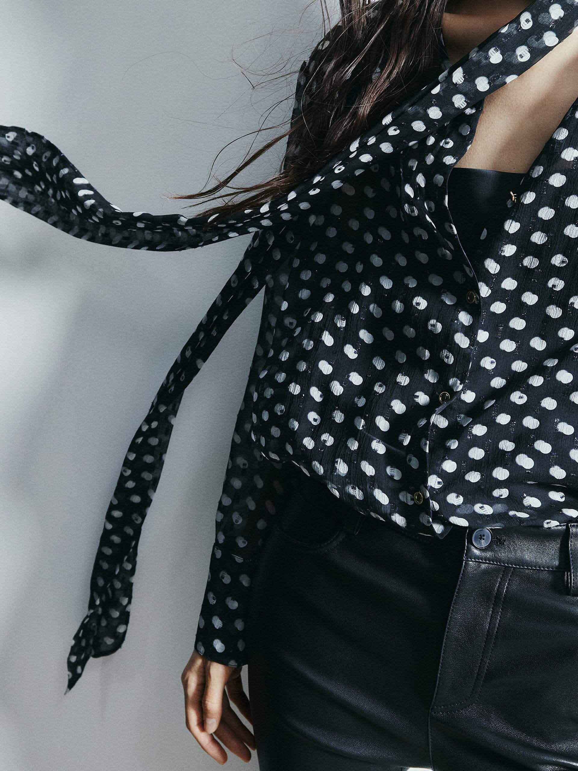 MO&Co. Noir Women's Polka Dot Long Sleeves Silk Shirt