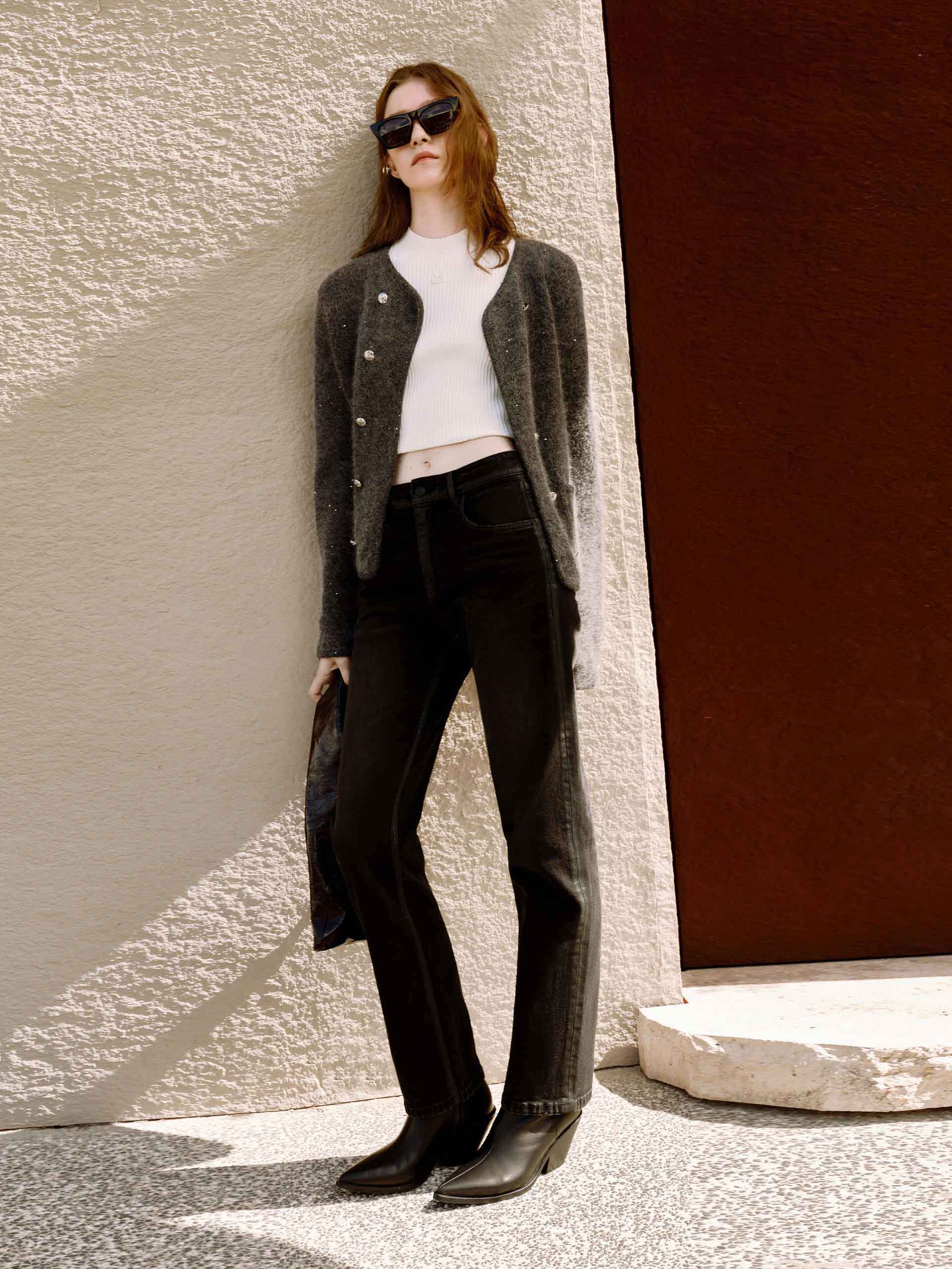 MO&Co. Women's Double Breasted Cropped Cardigan