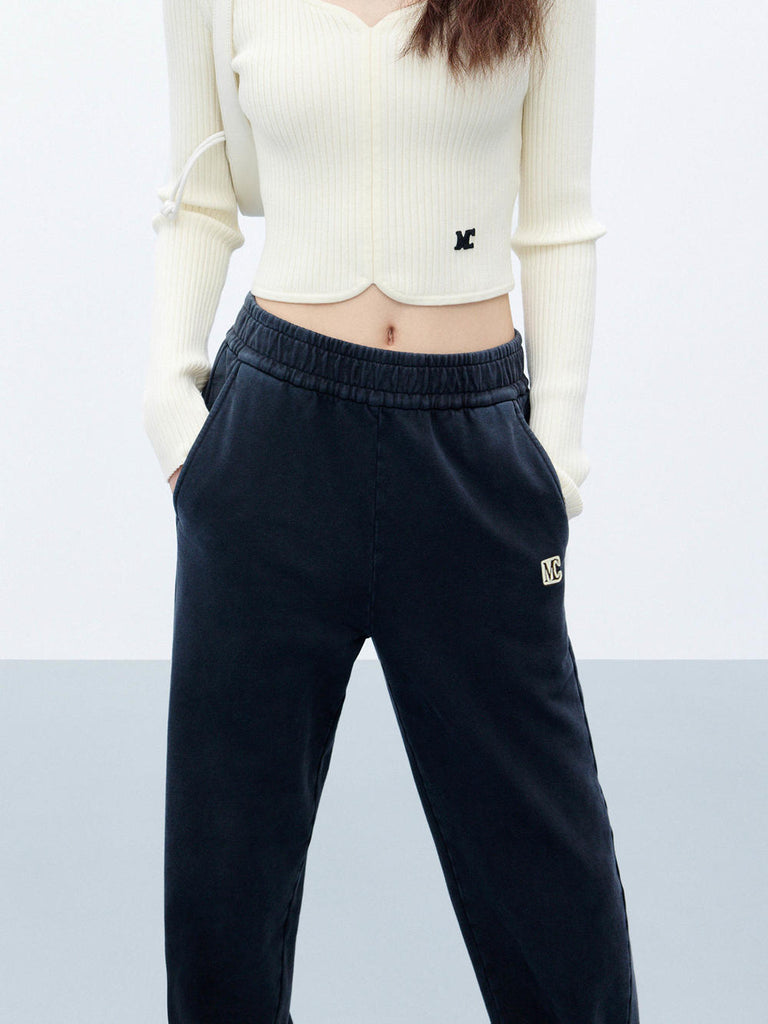 MO&Co. Women's Elastic Detail Cotton Jogger Sweatpants in Grey
