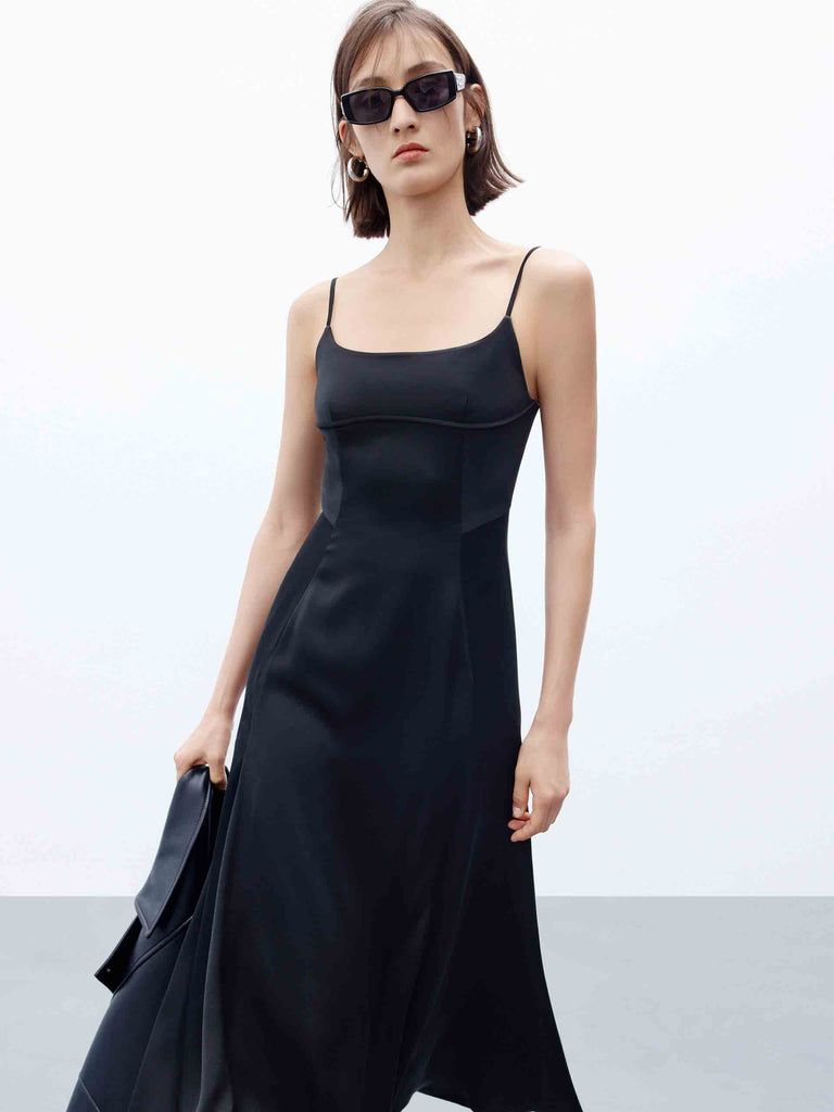 MO&Co. Women's Triacetate Blend Cami Little Black Dress in Midi