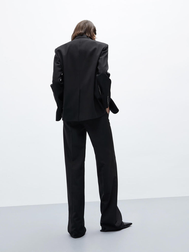 MO&Co. Women's Wool Blend Belt Detail Tailored Blazer in Black