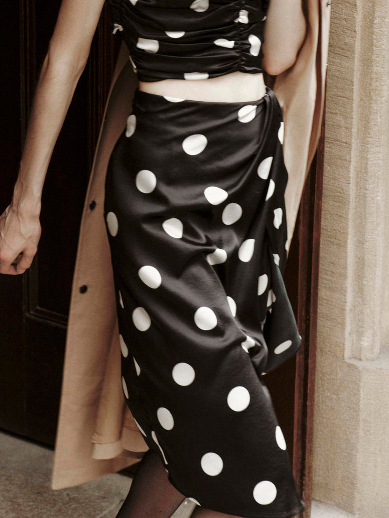 MO&Co. Women's Silk Blend Polka Dot Slit Midi Skirt