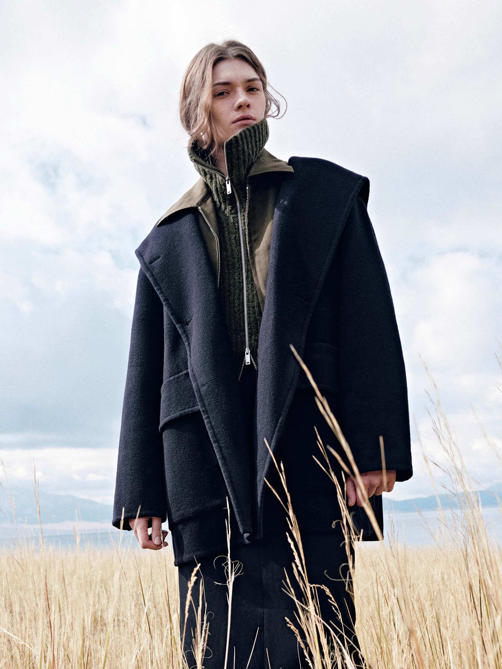 Wool Collarless Midi Coat