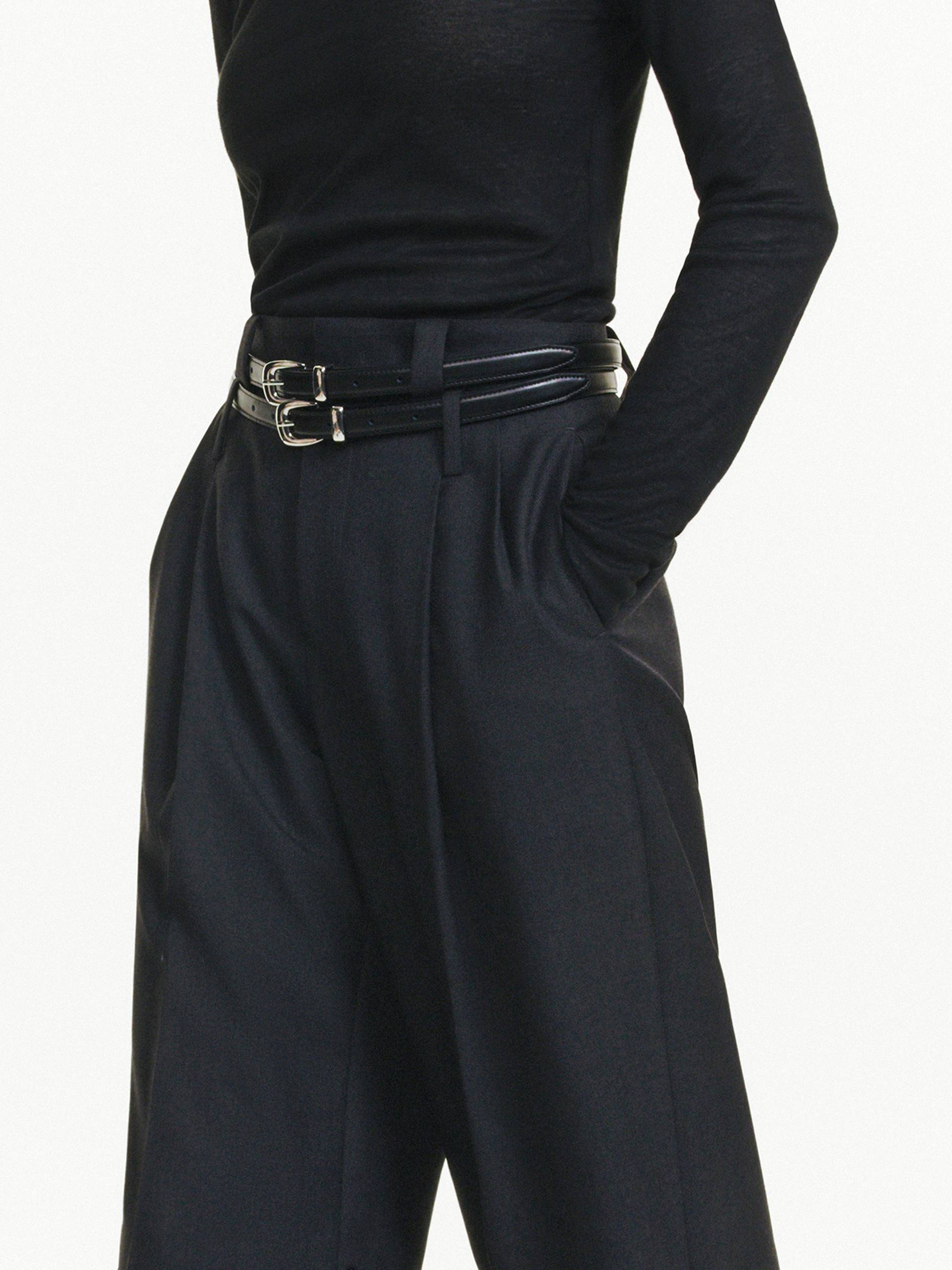 MO&Co. Women's Wool Blend Pleated Wide Leg Pants with Belt