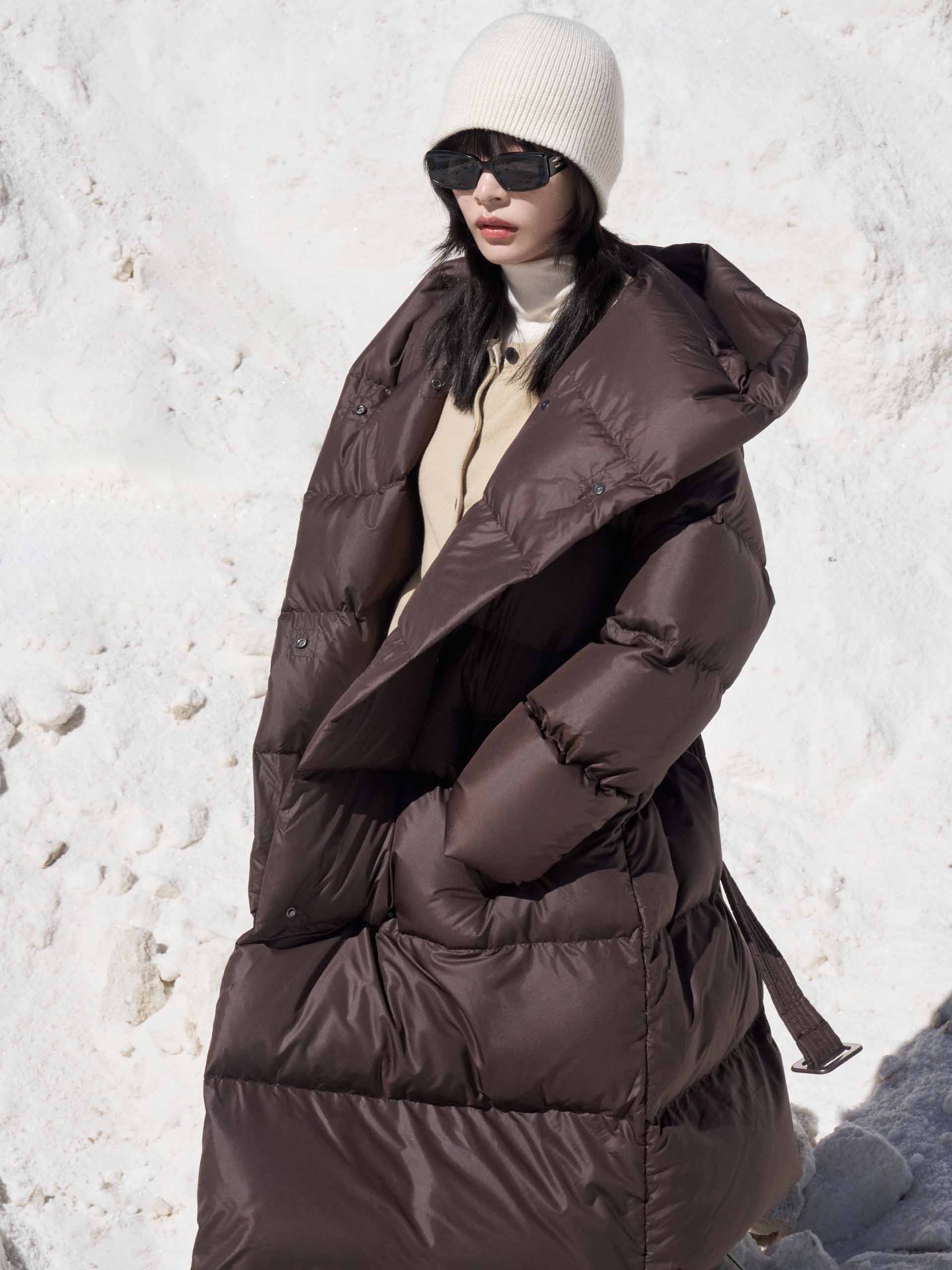 MO&Co. Women's Belted Quilted Shell Down Coat