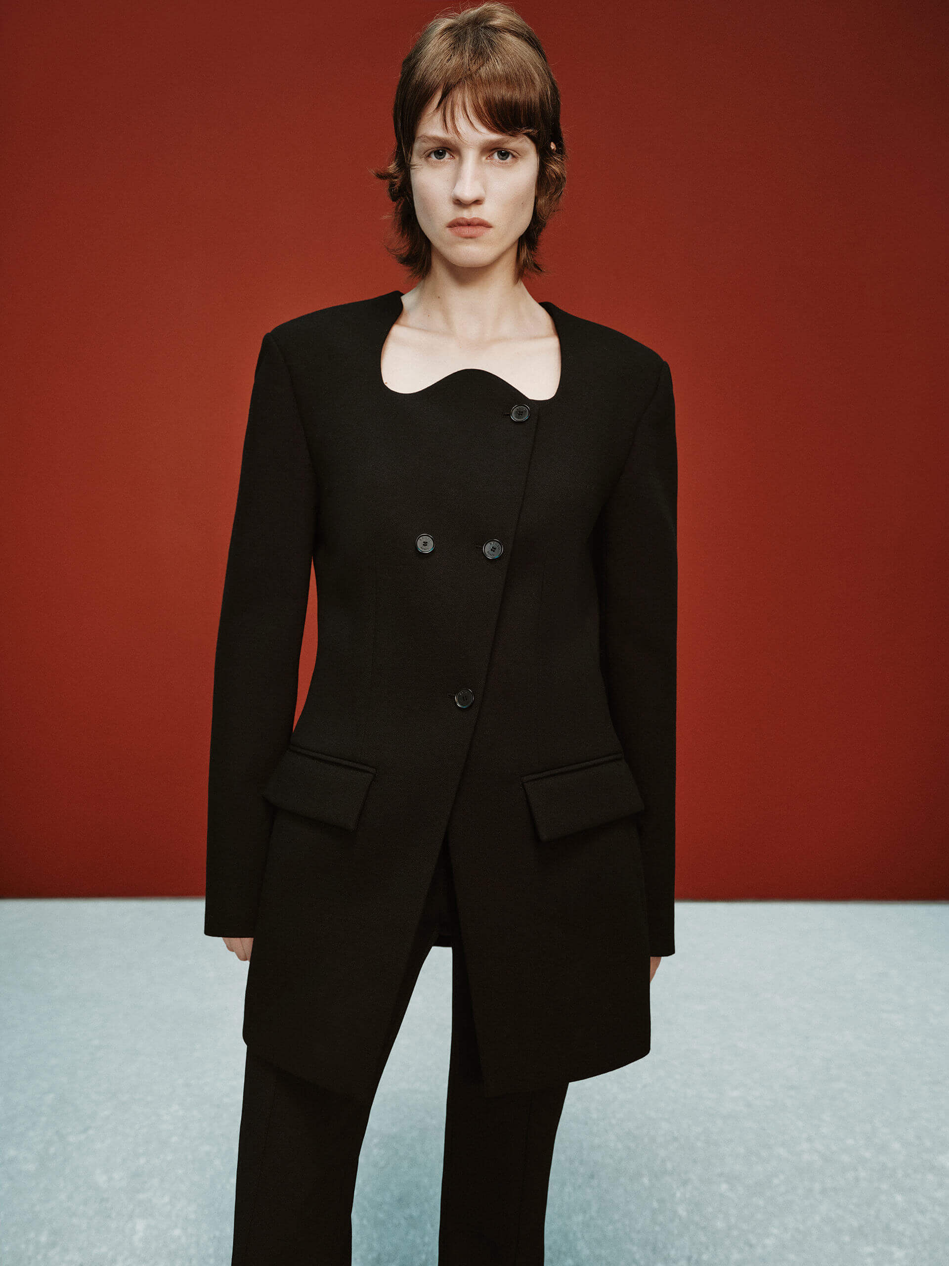 MO&Co. X RECTO Collection Women's Wave Collar Pure Wool Coat Blazer