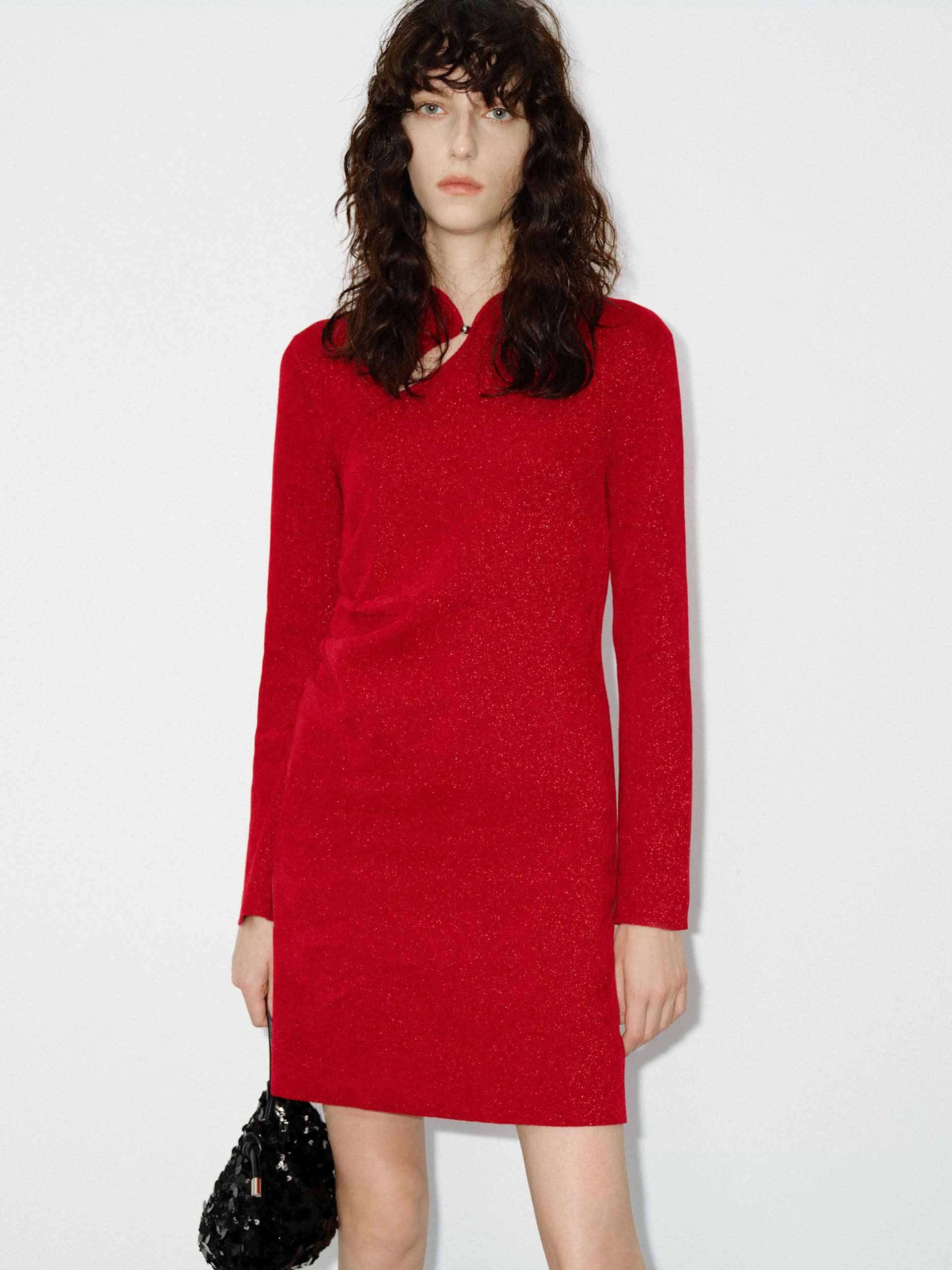 ZARA PLEATED MINI DRESS sale RED