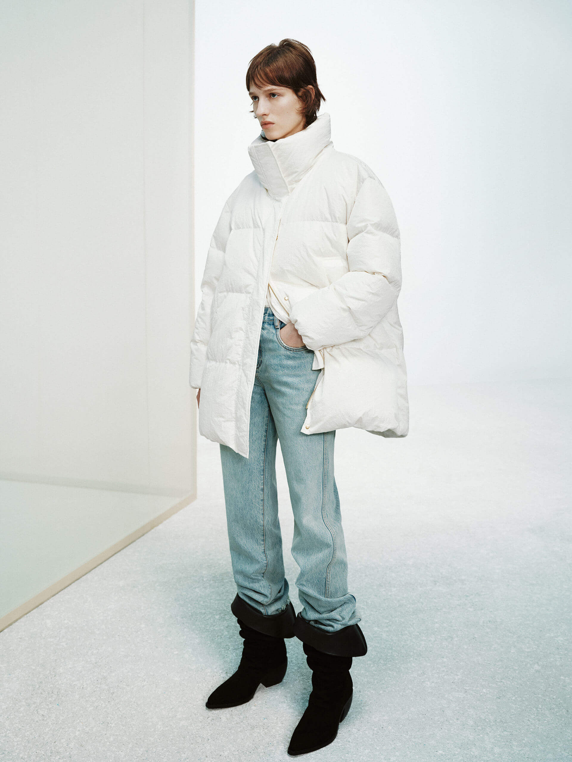 Funnel neck puffer jacket womens on sale