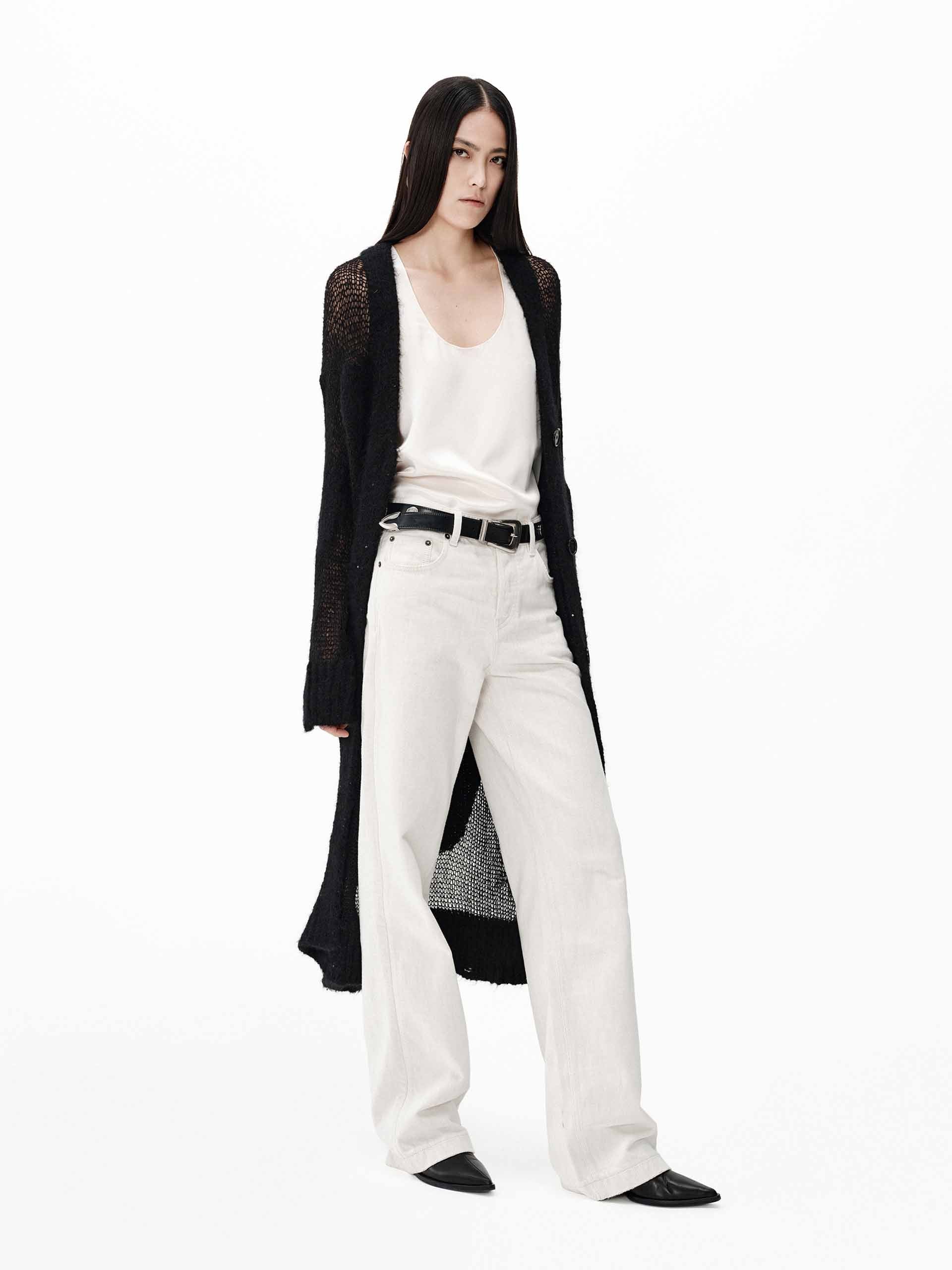 MO&Co. Women's Longline Sheer Knit Cardigan