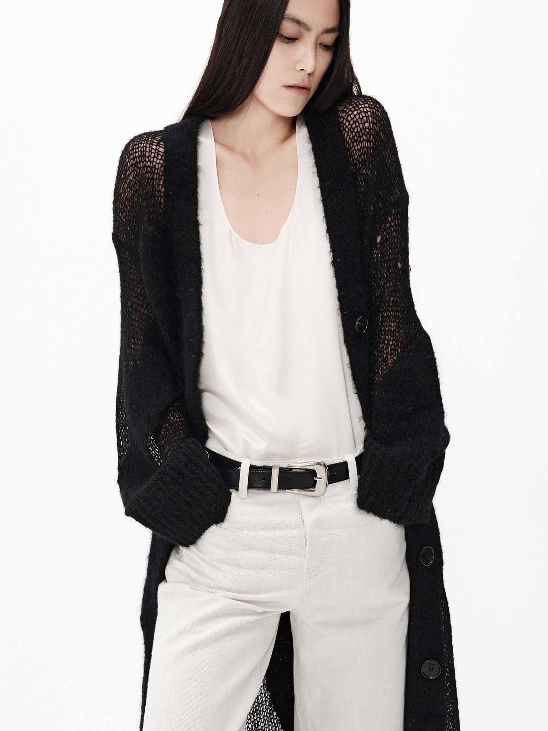 MO&Co. Women's Longline Sheer Knit Cardigan