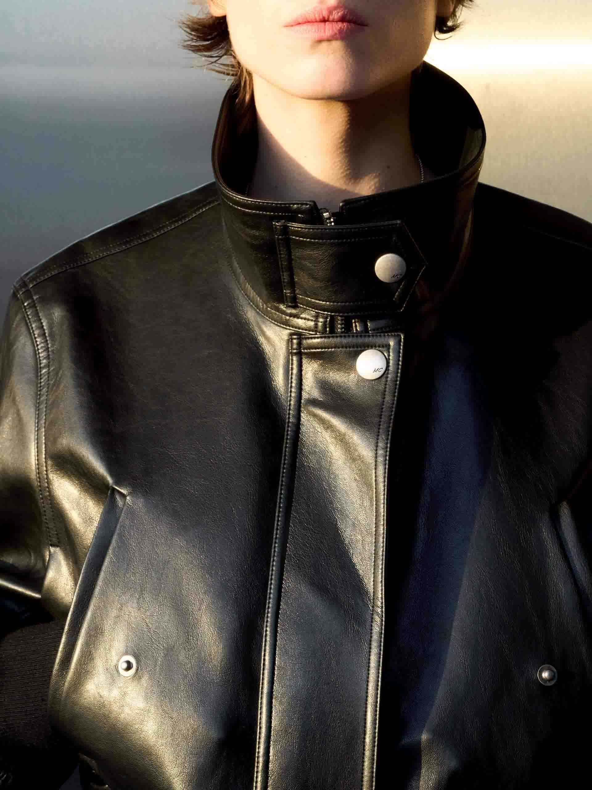 MO&Co. Women's Cropped Leather Jacket