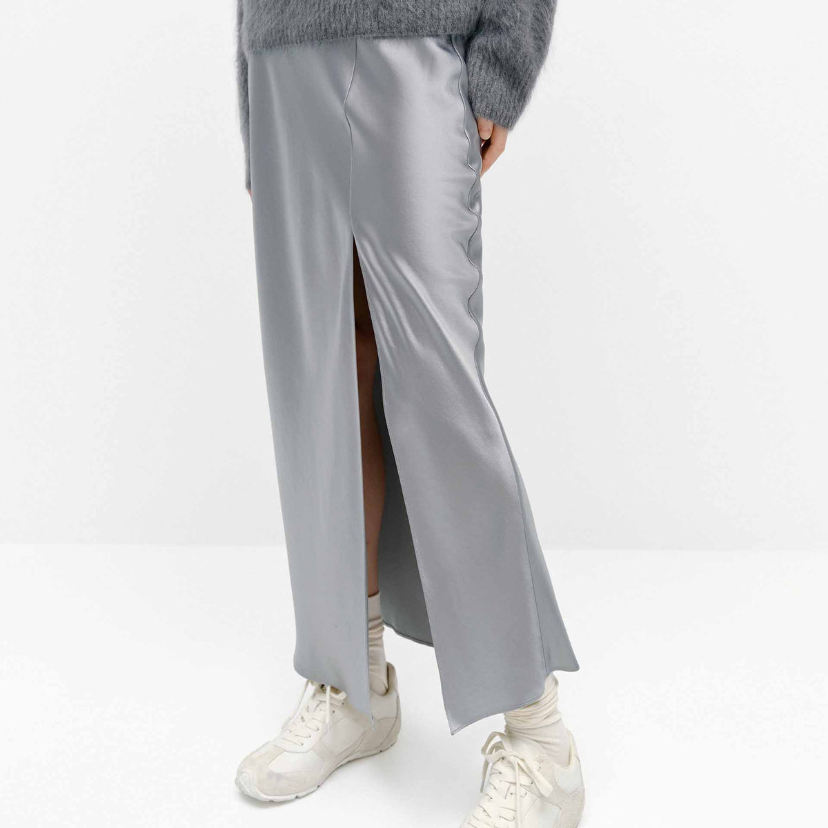 MO&Co. Women's Side Slit Satin Skirt