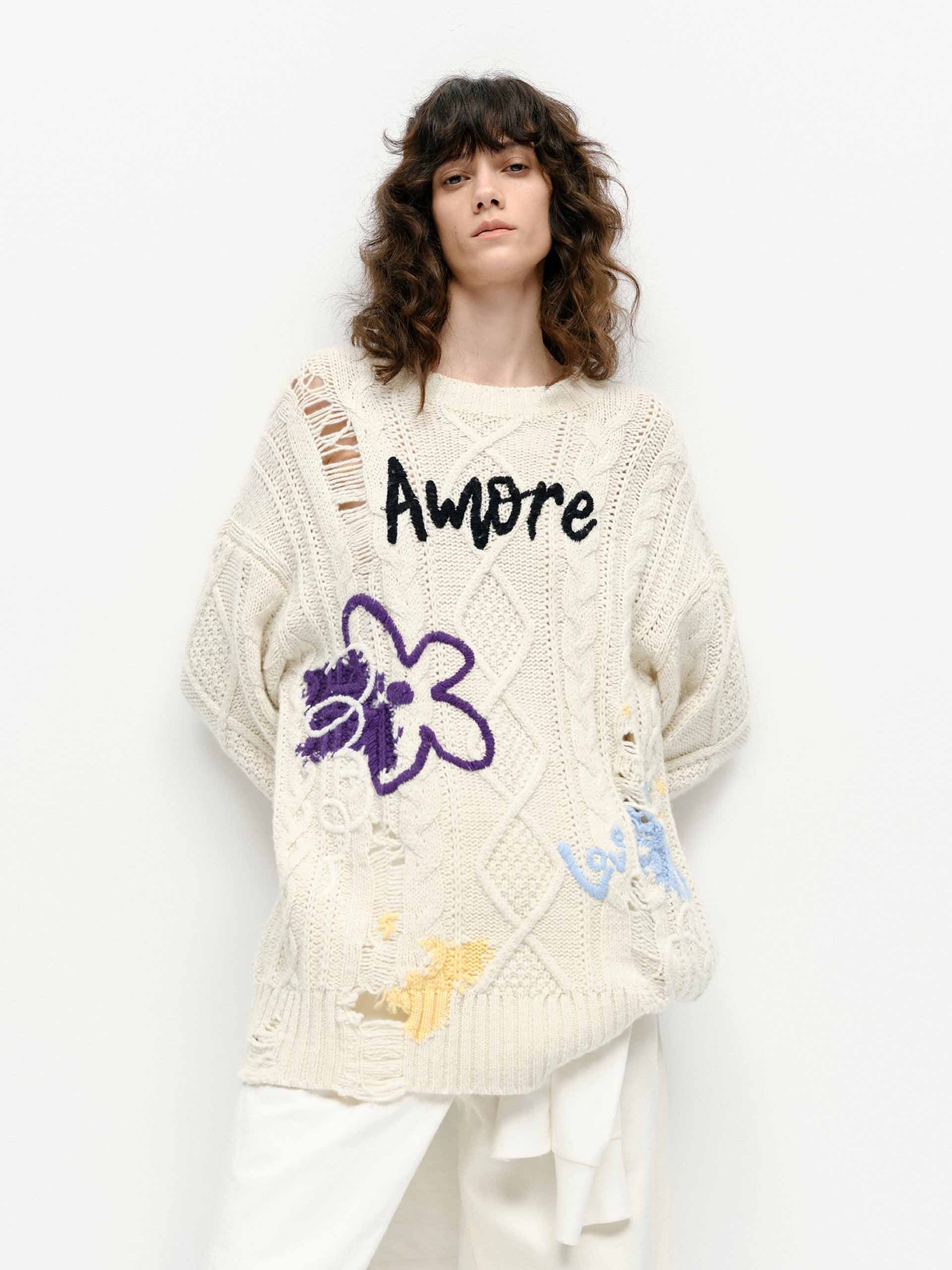 MO&Co. Women's Graffiti Distressed Knit Sweater