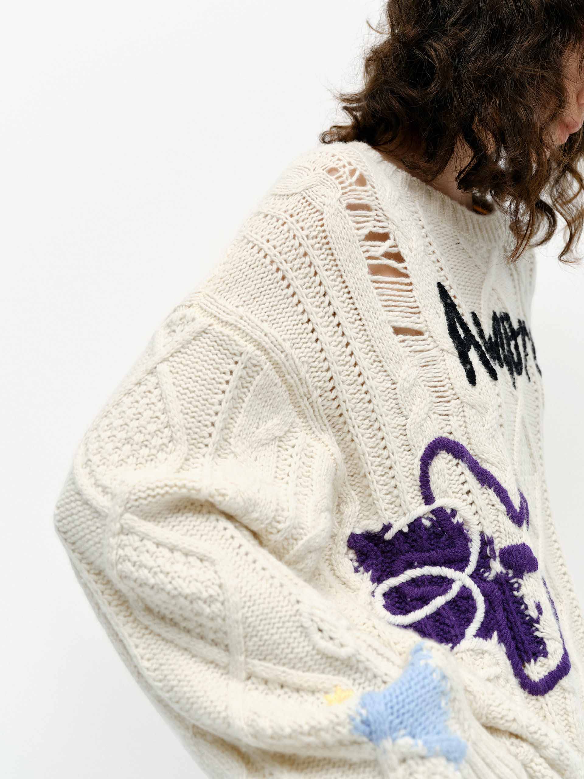 MO&Co. Women's Graffiti Distressed Knit Sweater