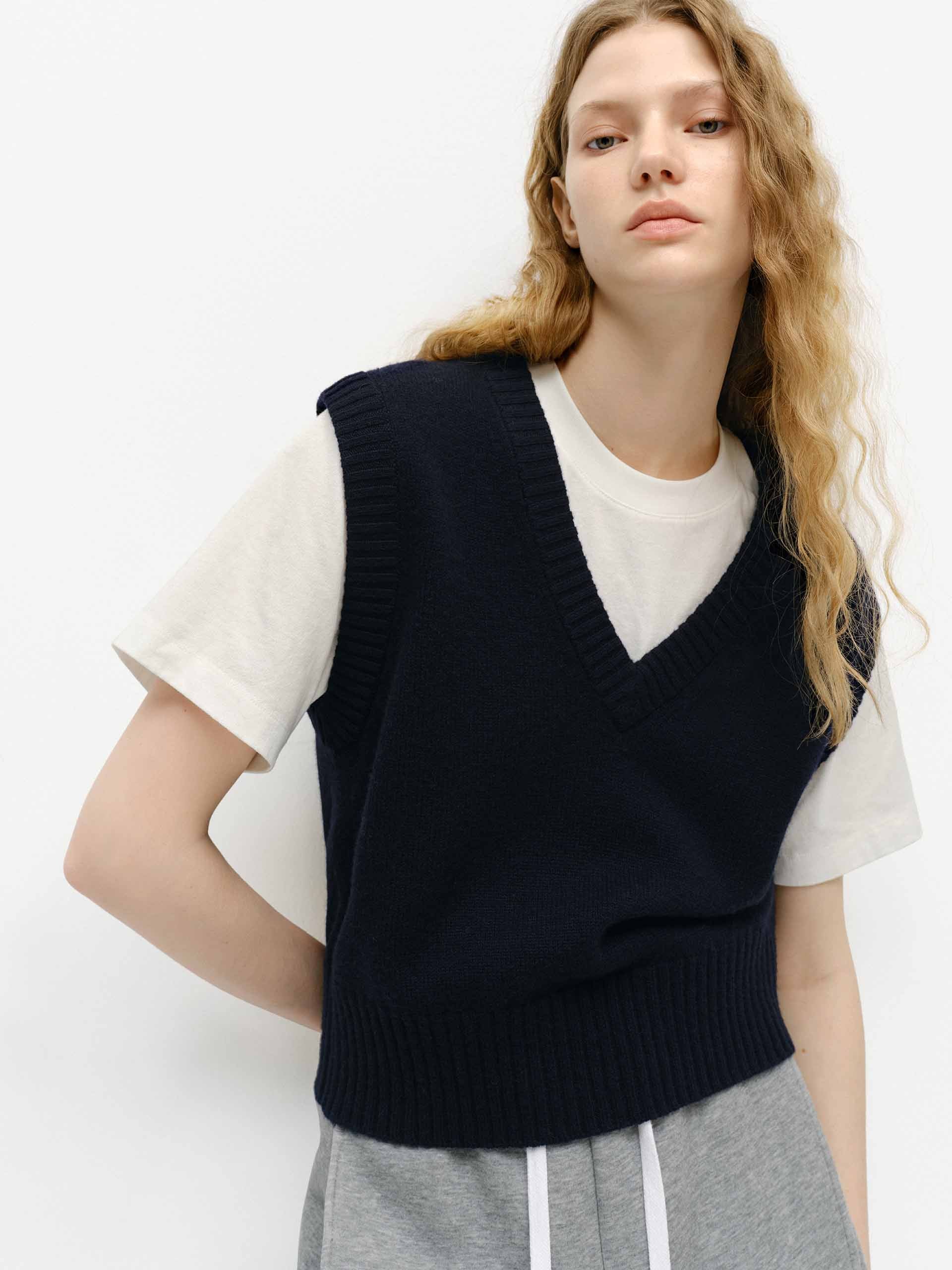 MO&Co. V-Neck Knit Vest - Luxury Wool Cashmere Blend