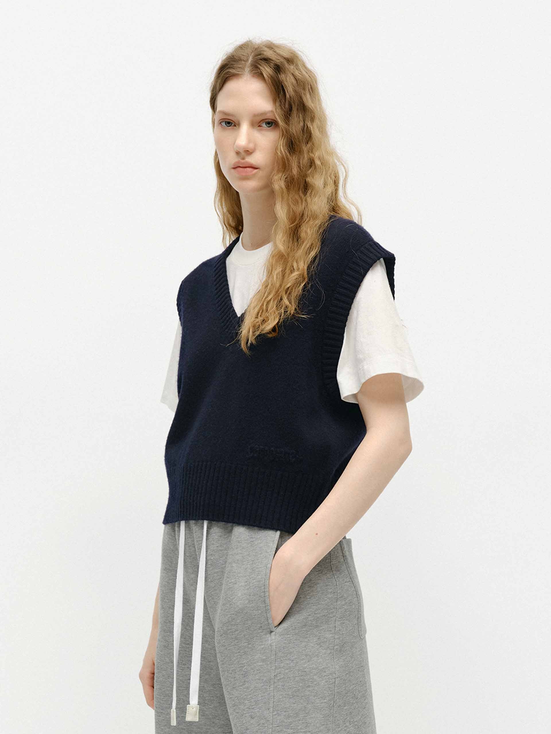 MO&Co. V-Neck Knit Vest - Luxury Wool Cashmere Blend
