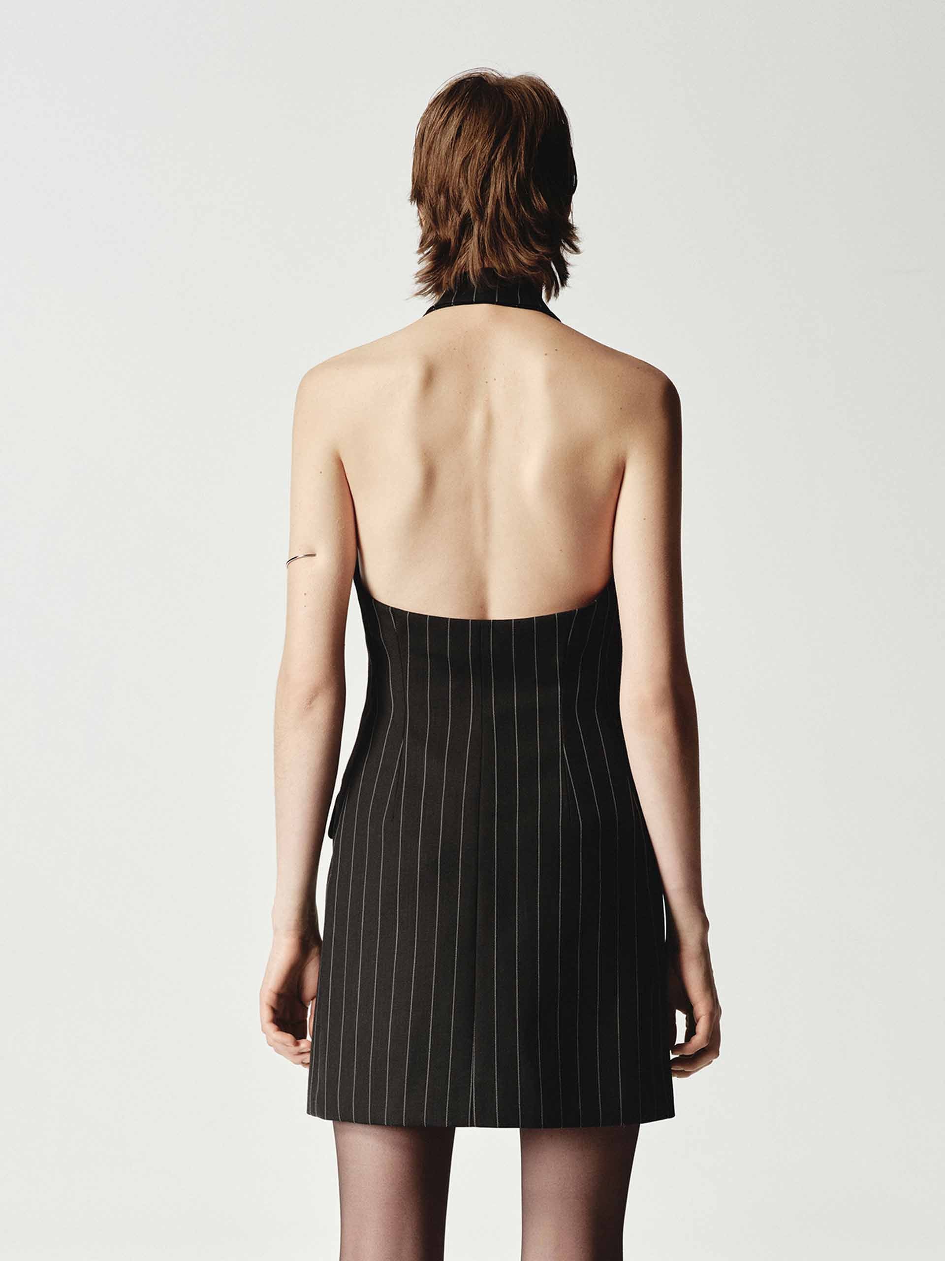 backless wool dress Juniper Backless Striped Wool Maxi Dress