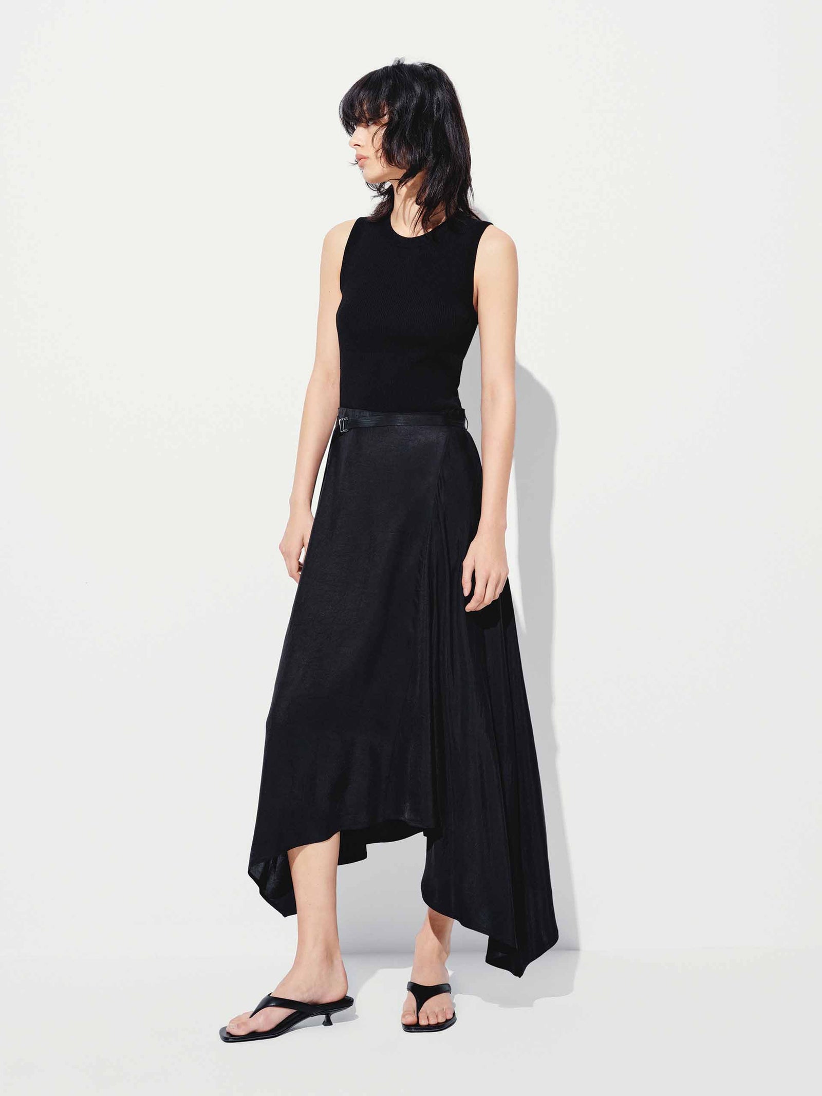 Mesh Panel Asymmetrical Collar Dress - Loose Fit, Trendy, Stylish Midi Dress With Unique Design
