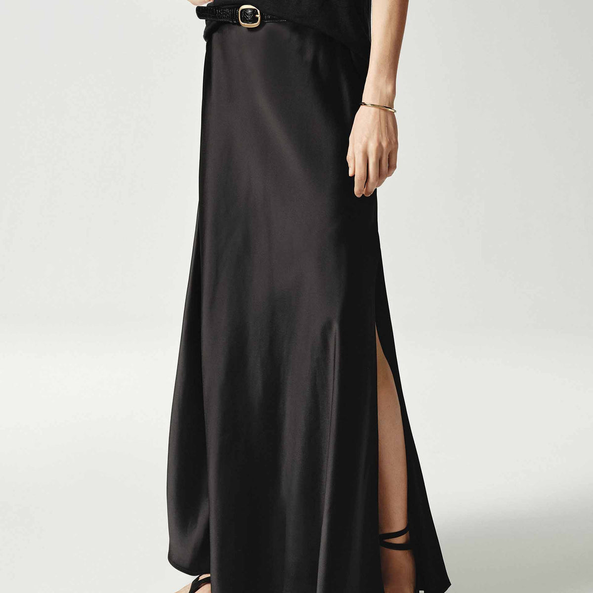 MO&Co. Women's Side Slit Satin Maxi Skirt