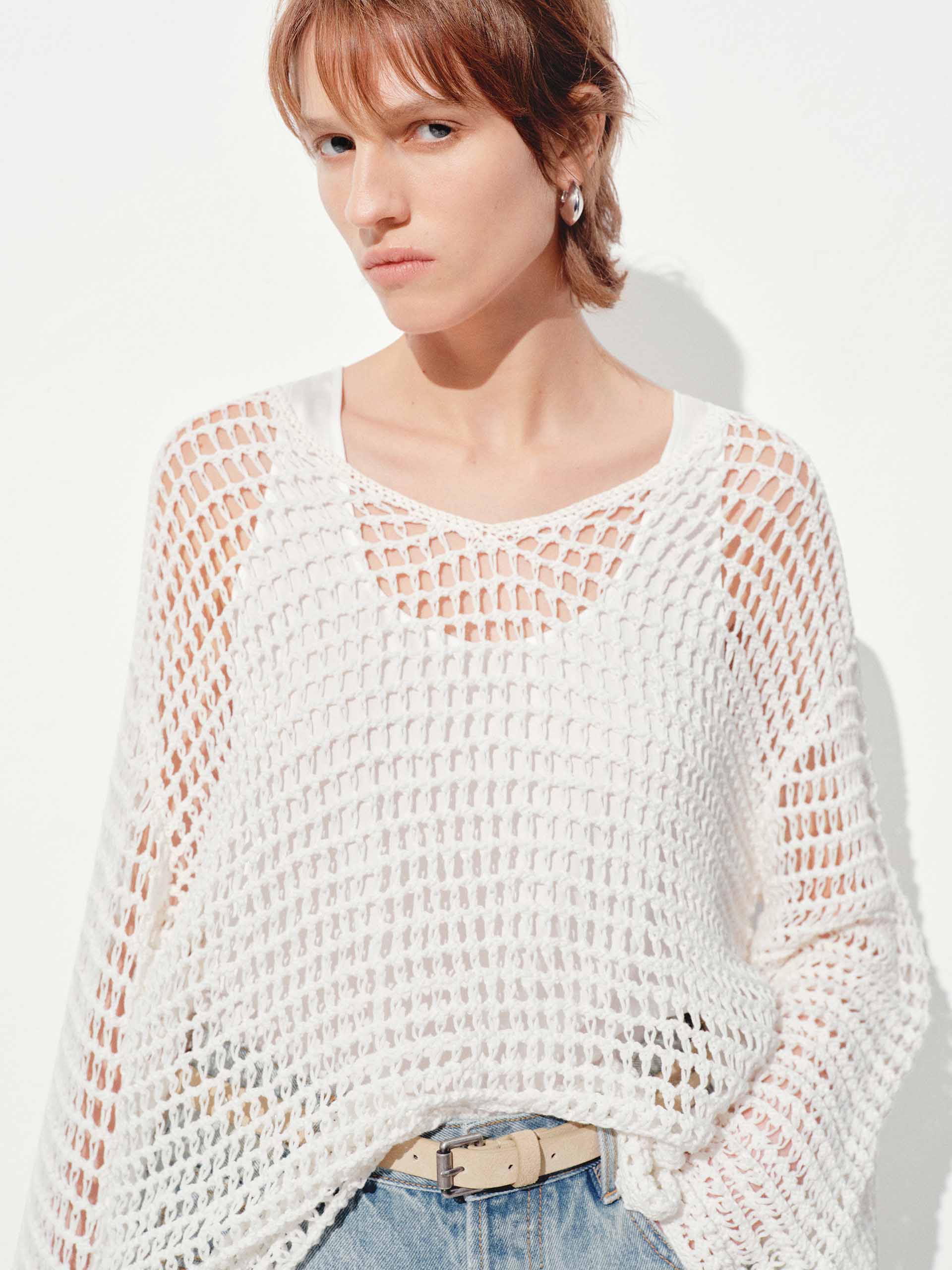 MO&Co. Women's Crochet Fishnet Sweater