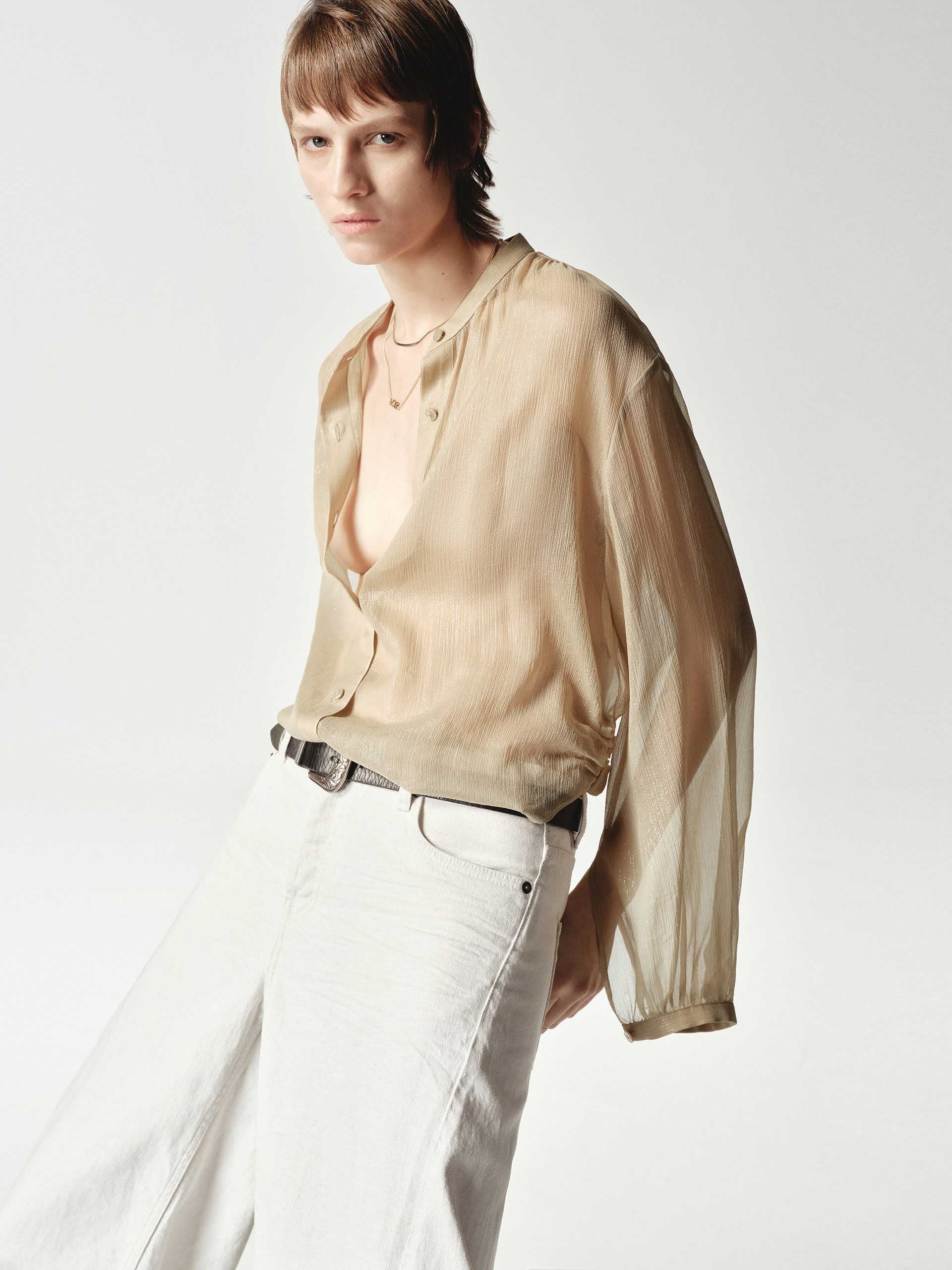 MO&Co. Women's Silk Blend Sheer Tie Blouse