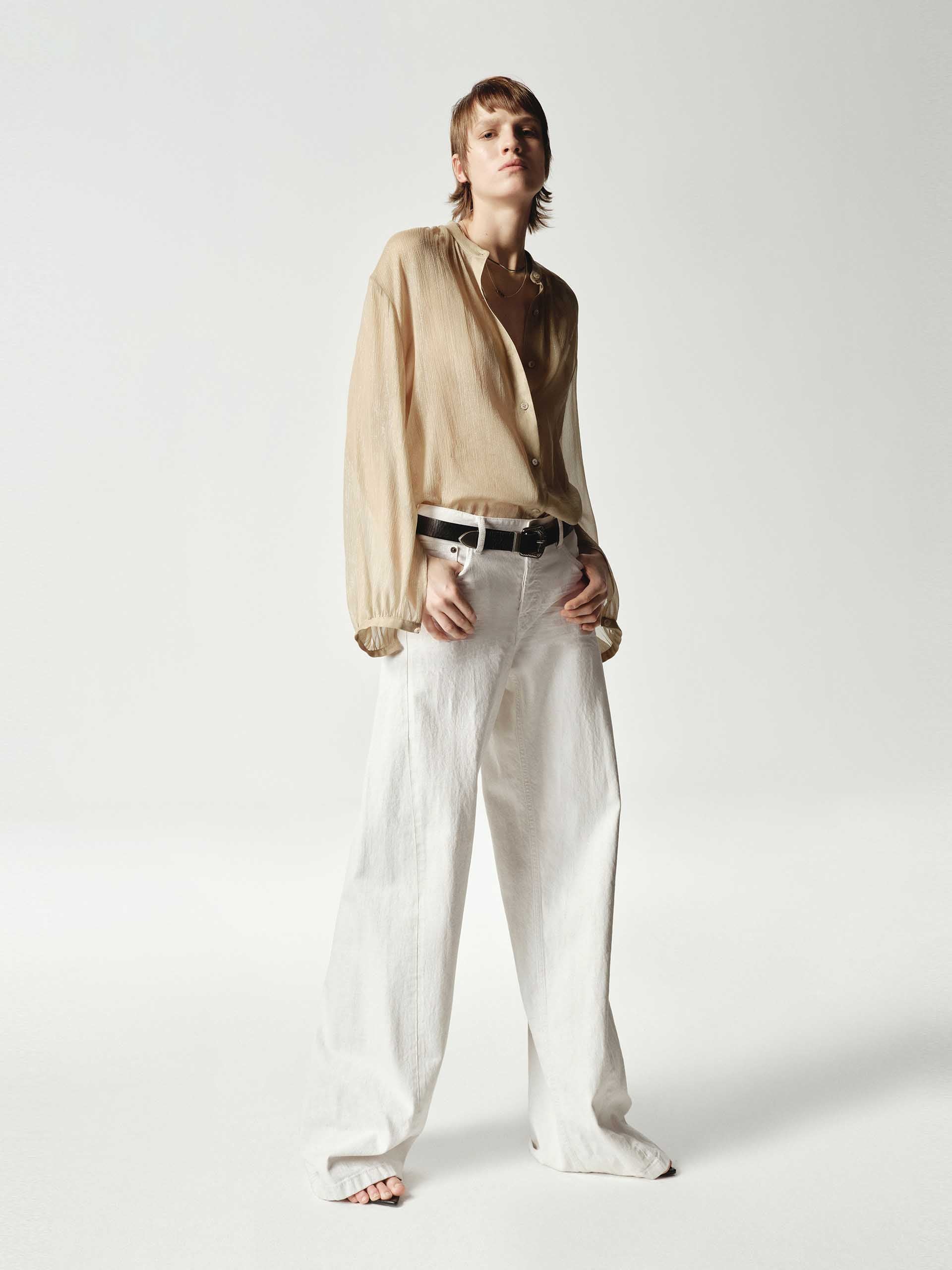 MO&Co. Women's Silk Blend Sheer Tie Blouse