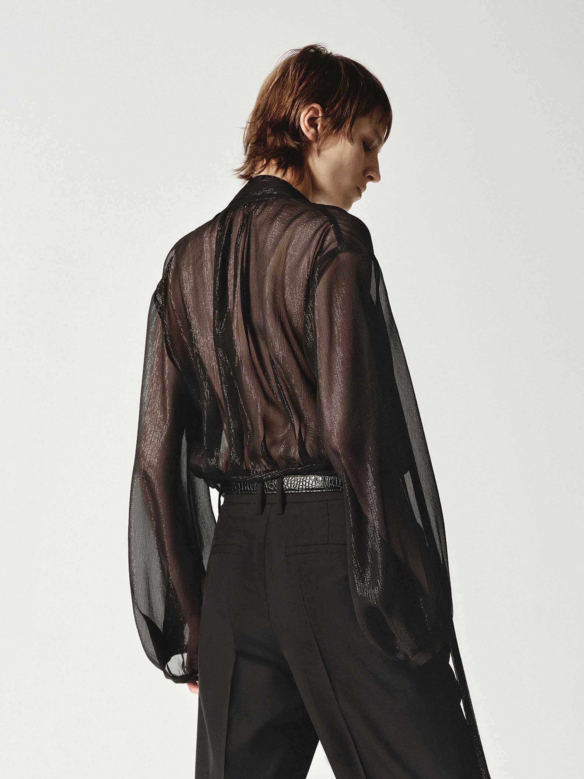 MO&Co. Women's Silk Blend Sheer Tie Blouse