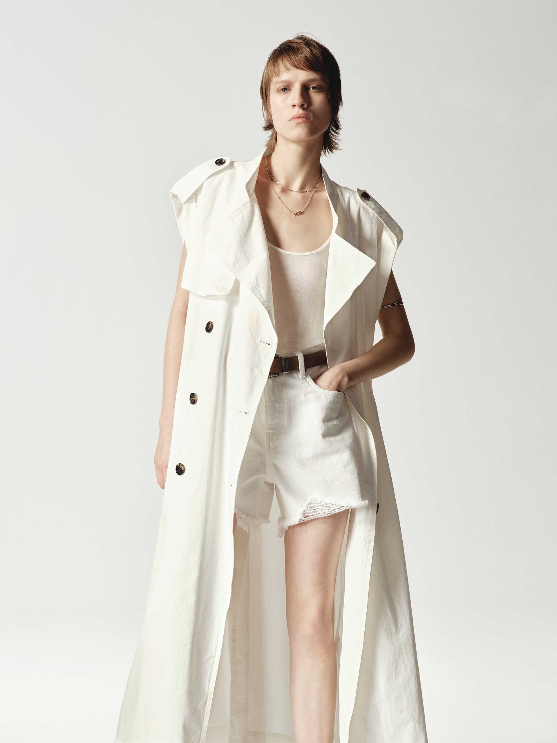 MO&Co. Women's Sleeveless Back Slit Trench Coat