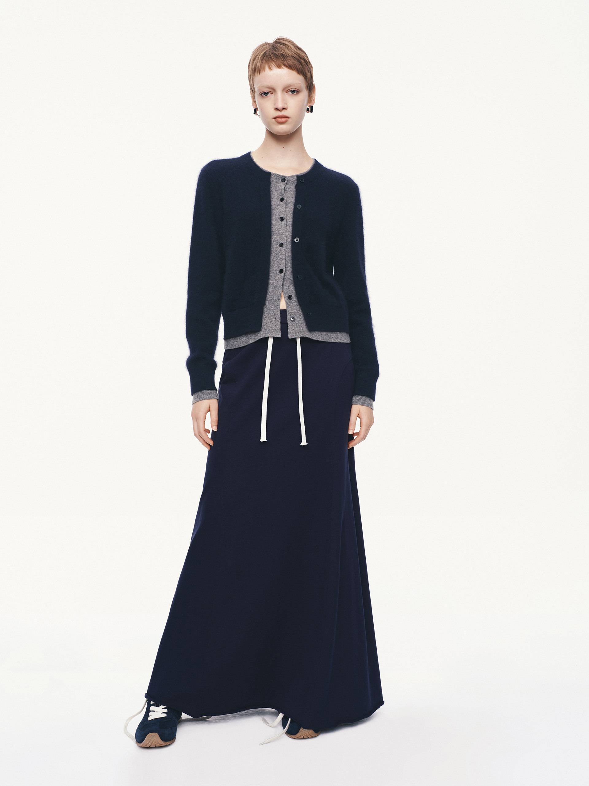 MO&Co. Women's Layered Round Neck Cardigan in Navy