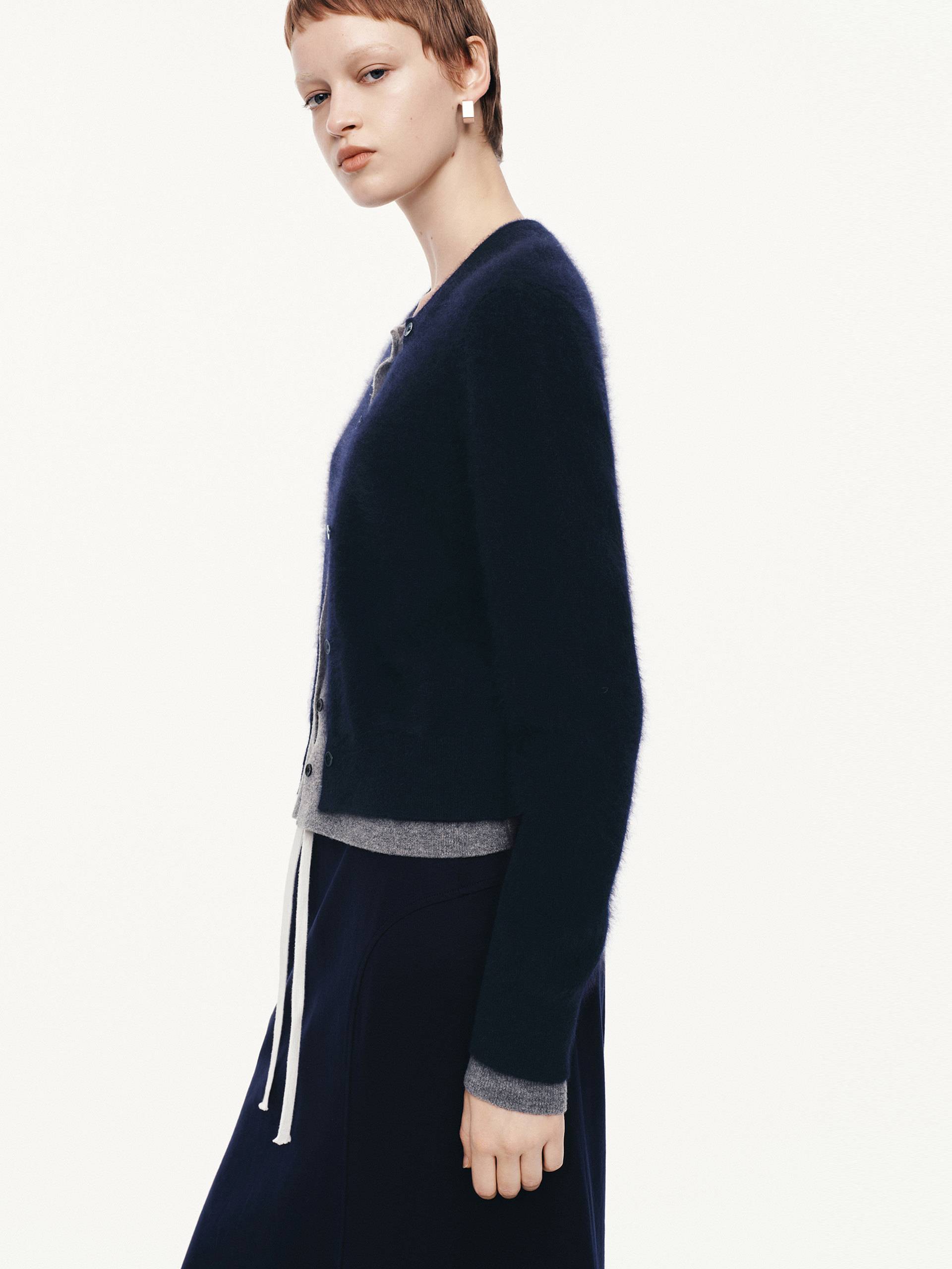 MO&Co. Women's Layered Round Neck Cardigan in Navy