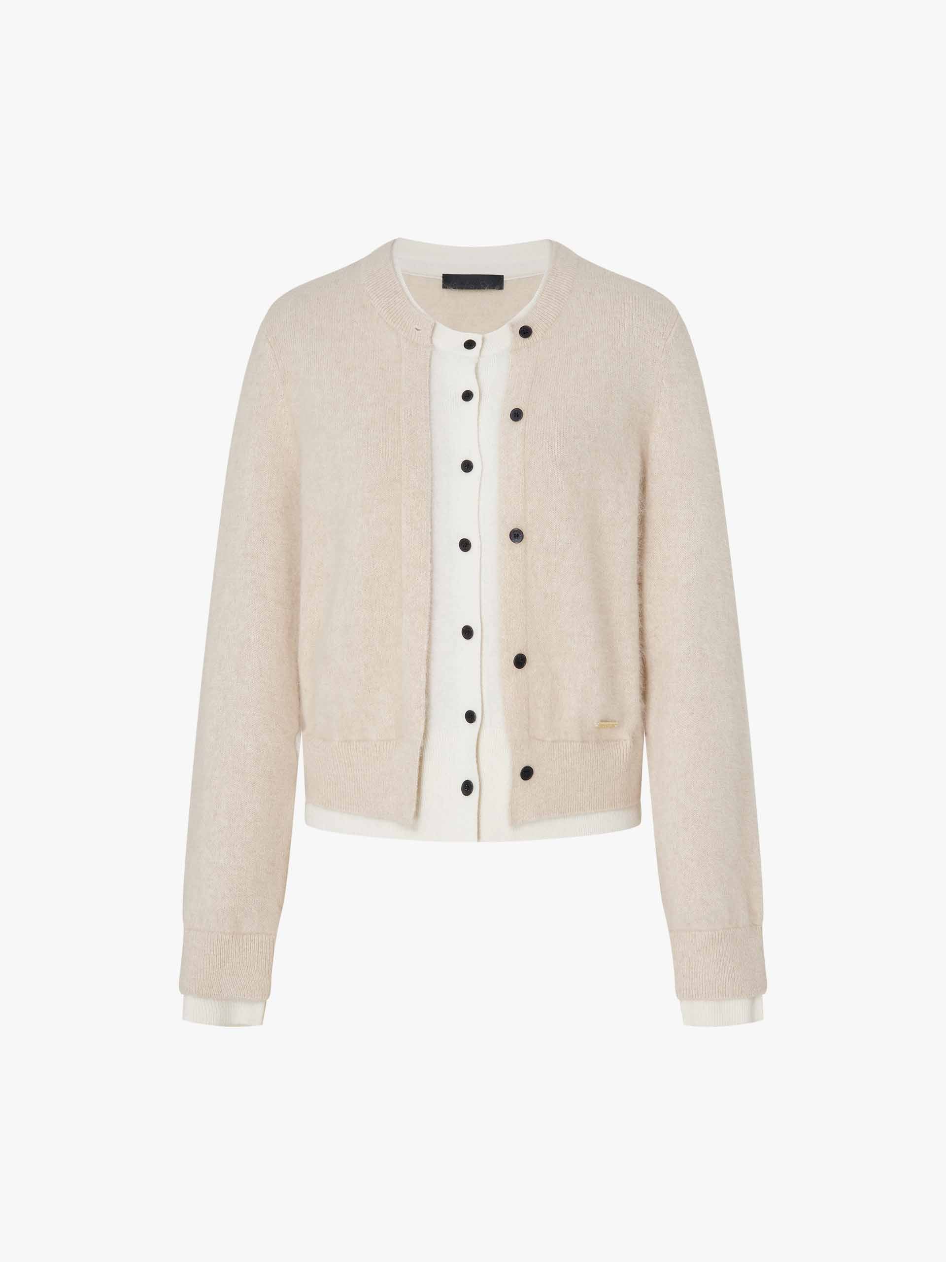 MO&Co. Women's Layered Round Neck Cardigan in Beige
