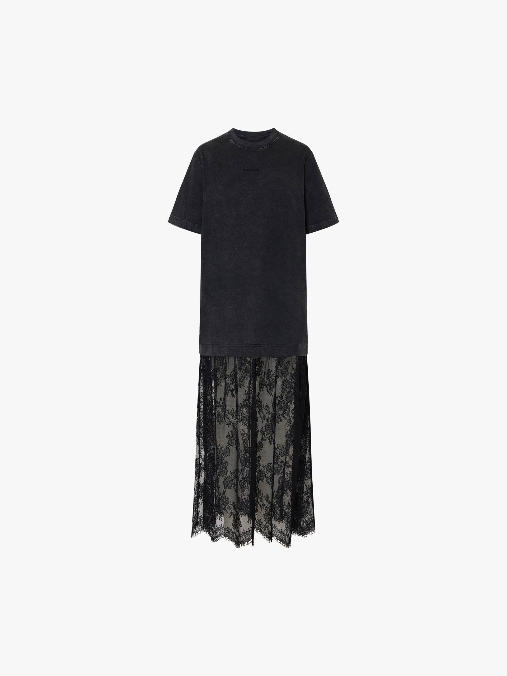 MO&Co. Women's Black Lace Tulle-paneled T-shirt Dress in Cotton