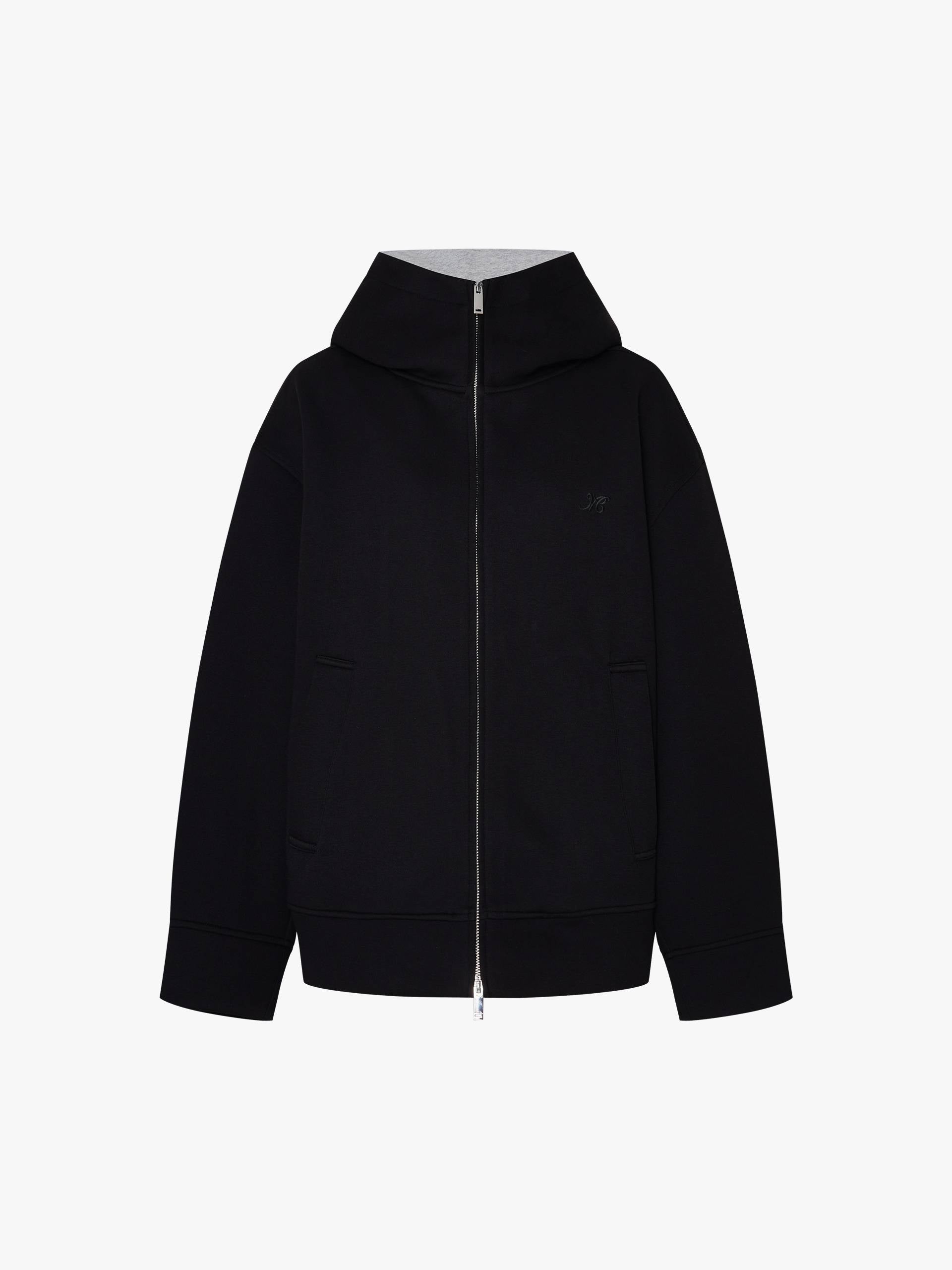 MO&Co. Women's Zip Up Hooded Sweatshirt in Black