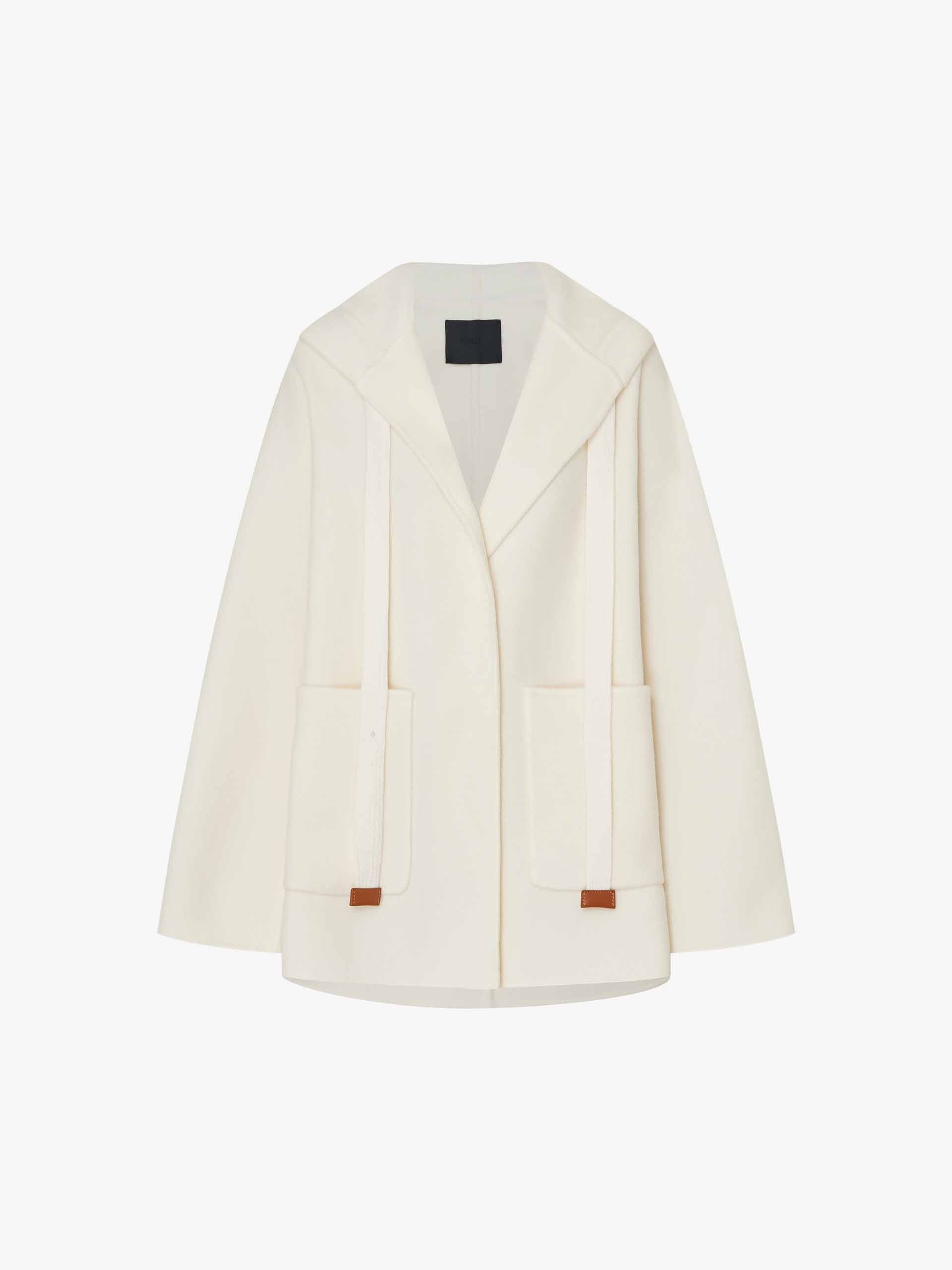 MO&Co. Women's Drawstring Detail Hood Pure Wool Coat in White