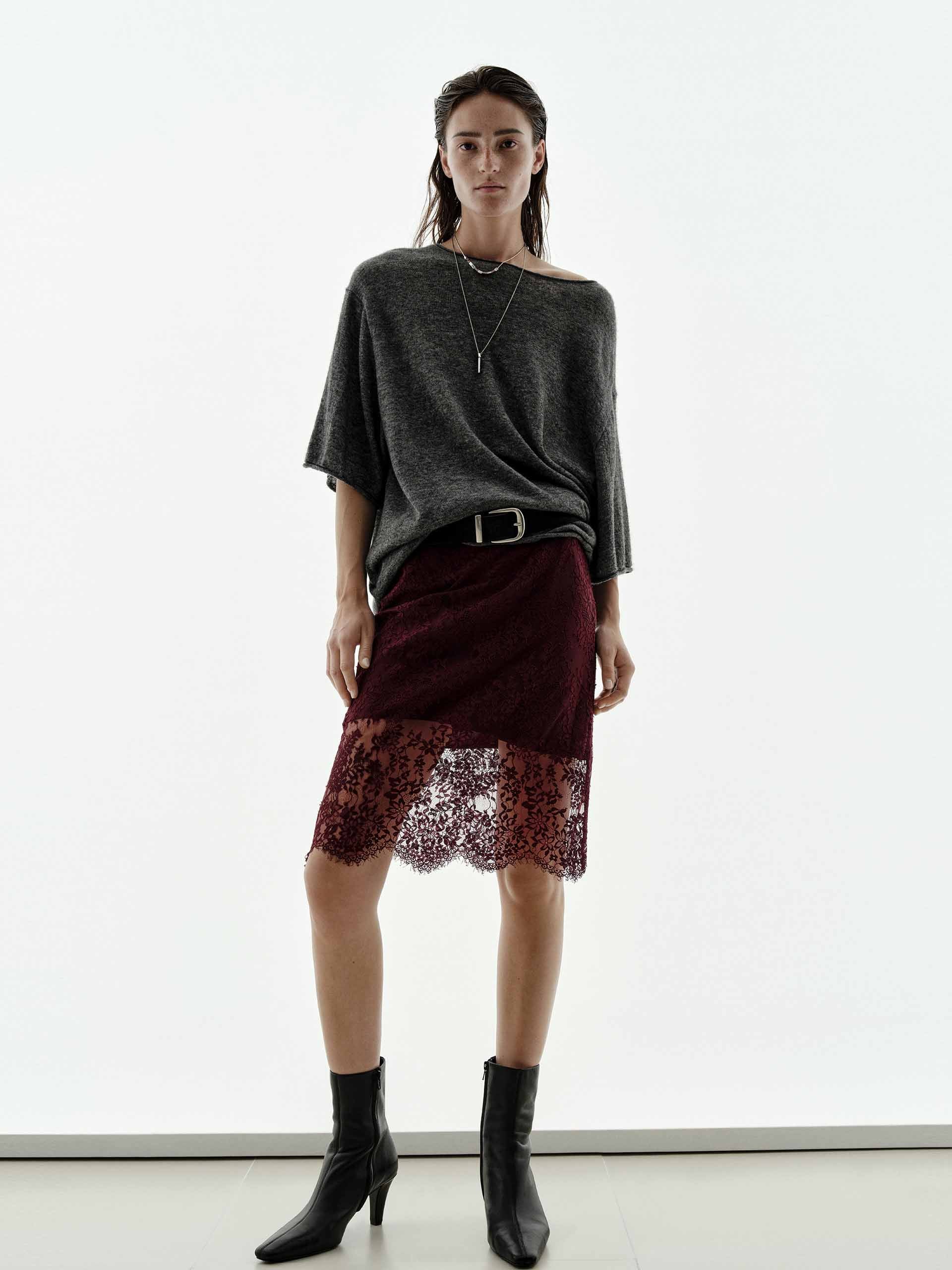 MO&Co. Women's Lace Detail Midi Skirt
