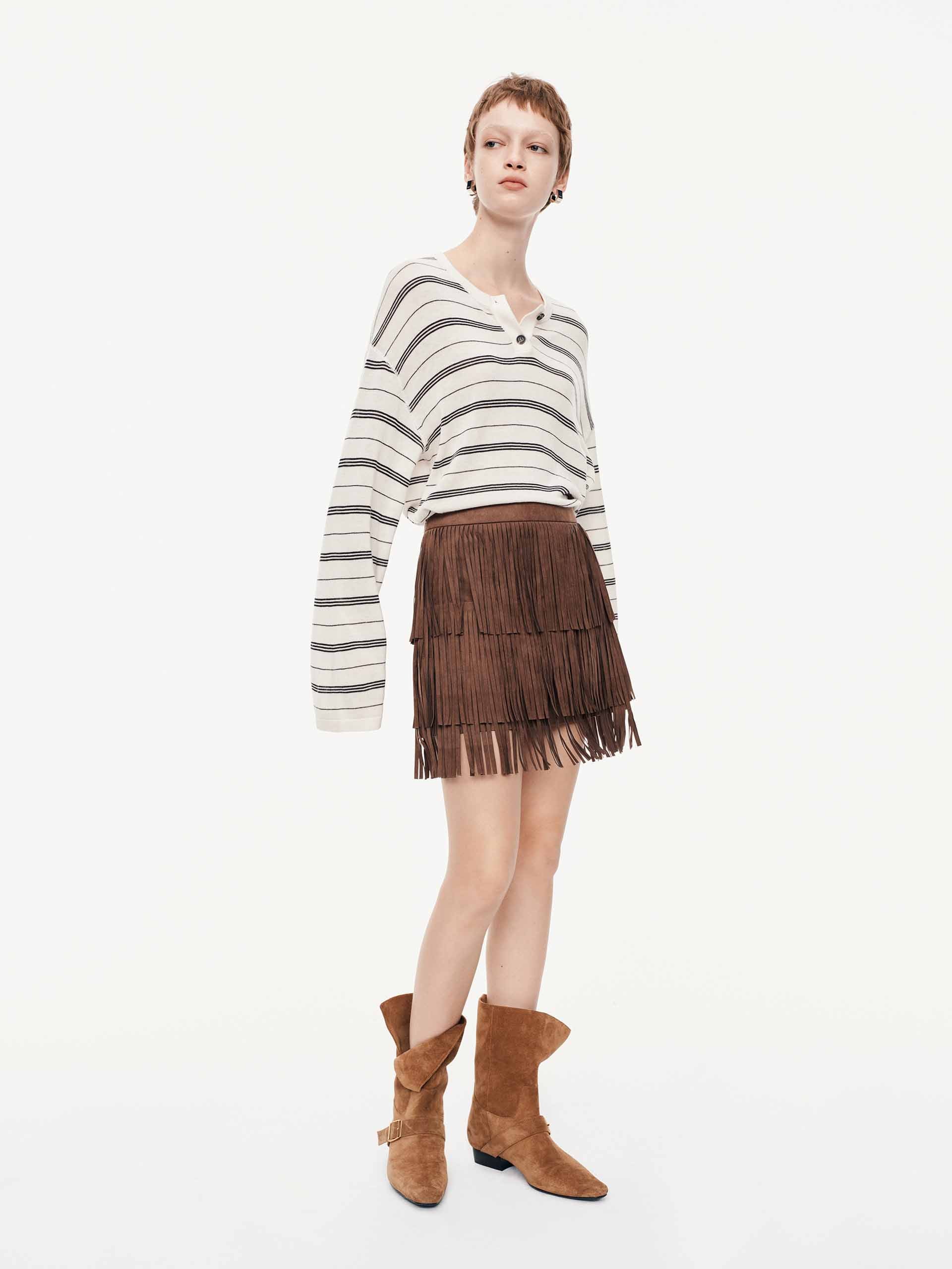 MO&Co. Women's Fringe Faux Suede Mini Skirt