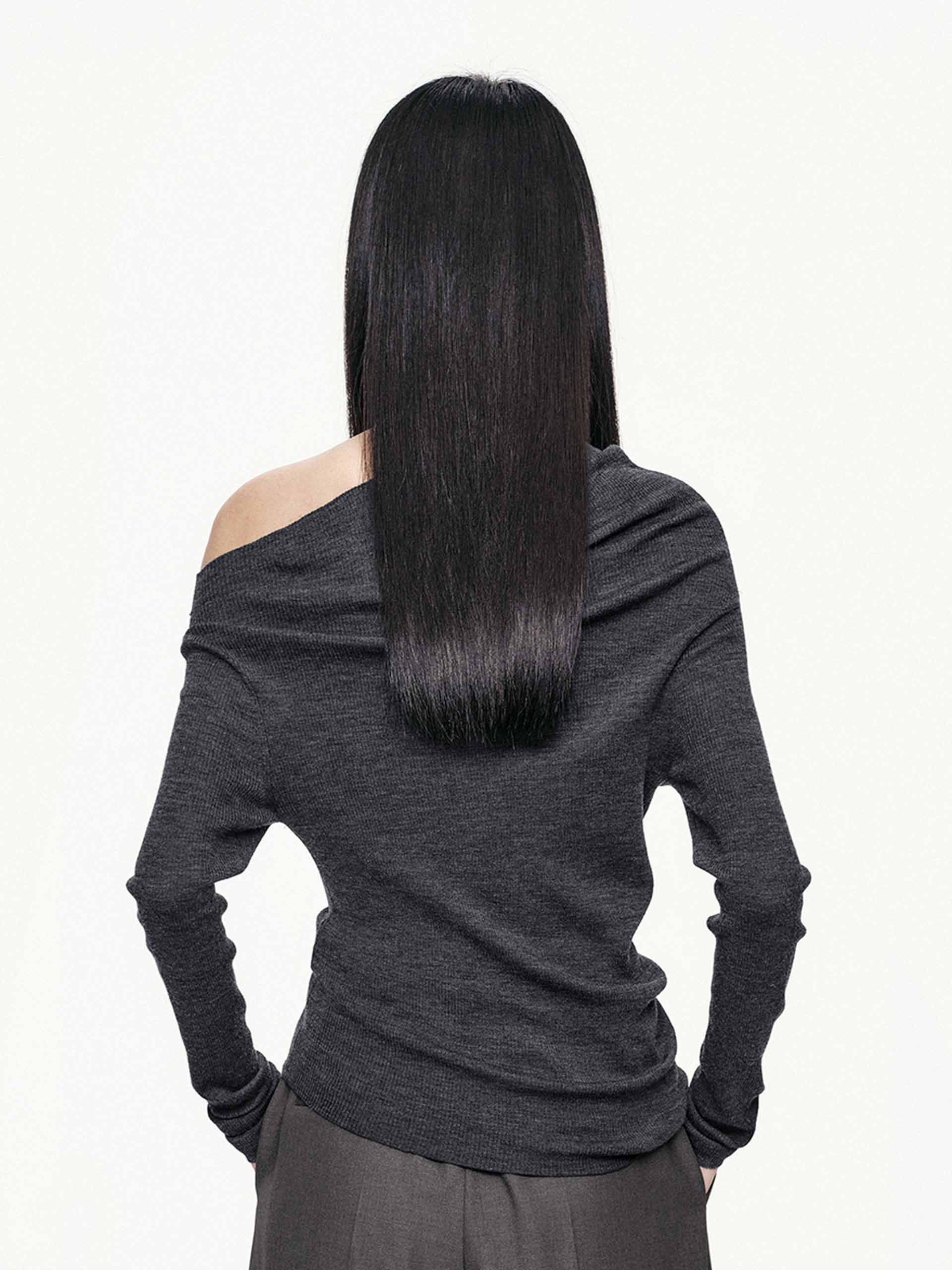 MO&Co. Women's One-shoulder Pure Wool Knitted Top in Black