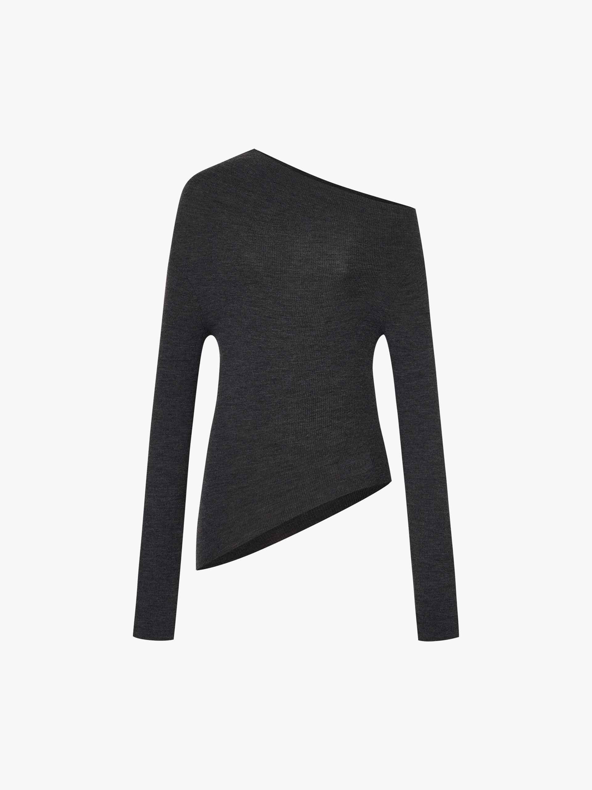 MO&Co. Women's One-shoulder Pure Wool Knitted Top in Black